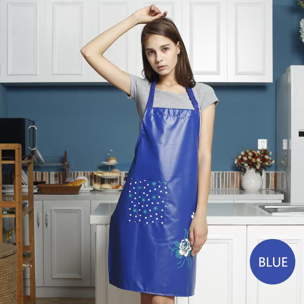 Waterproof PU Kitchen Apron for Women with Pockets - Oil & Stain Resistant Cooking, Baking & Washing Apron - Perfect for BBQ, Grilling & Dishwashing