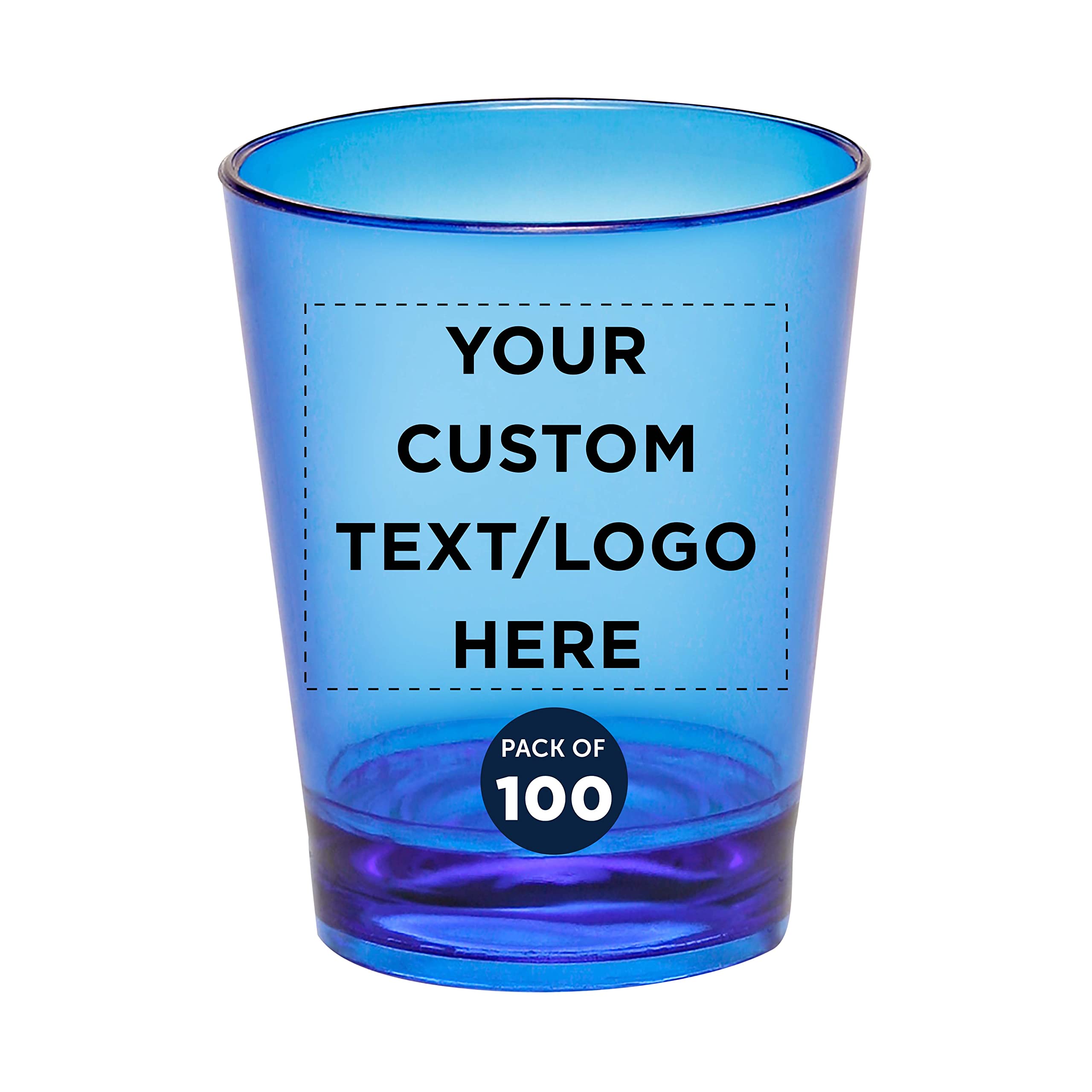 Custom Translucent Plastic Shot Glasses 1.5 oz (100-Pack) - Personalized Acrylic Party Cups for Weddings, Birthdays & Events - Bulk Blue Drinking Glasses - Perfect for Cocktails, Shots, Bar Decor & Party Favors
