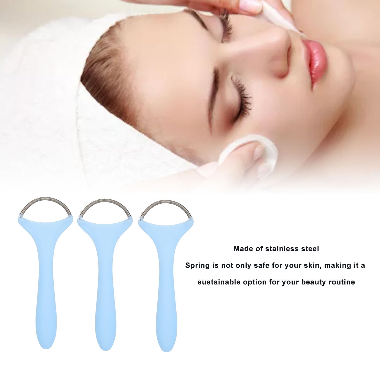 Stainless Steel Facial Hair Remover Spring - 3pcs Long Handle Gentle Epilator for Women | Painless Threading Coil for Face & Body | Perfect for Eyebrows, Upper Lip & Bikini Line