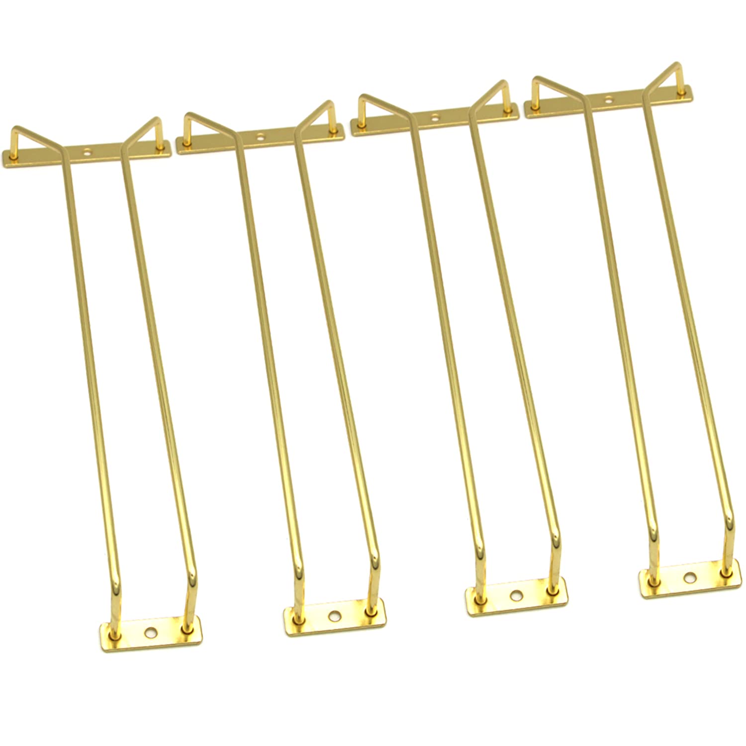 14-Inch Stainless Steel Under Cabinet Wine Glass Rack - Gold Hanging Stemware Holder for Kitchen, Bar & Dining Room (Set of 4) - Perfect for Organizing Wine Glasses & Saving Space in Small Kitchens