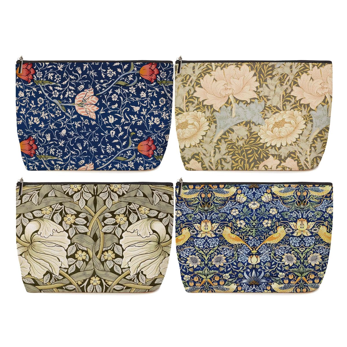 4-Piece Floral Makeup Bag Set - Botanical Print Cosmetic & Toiletry Pouch for Travel - Perfect Gift for Women, Mom, Friends (Birthday, Christmas) - Ideal for Skincare Storage, Vacation Essentials & Daily Organization