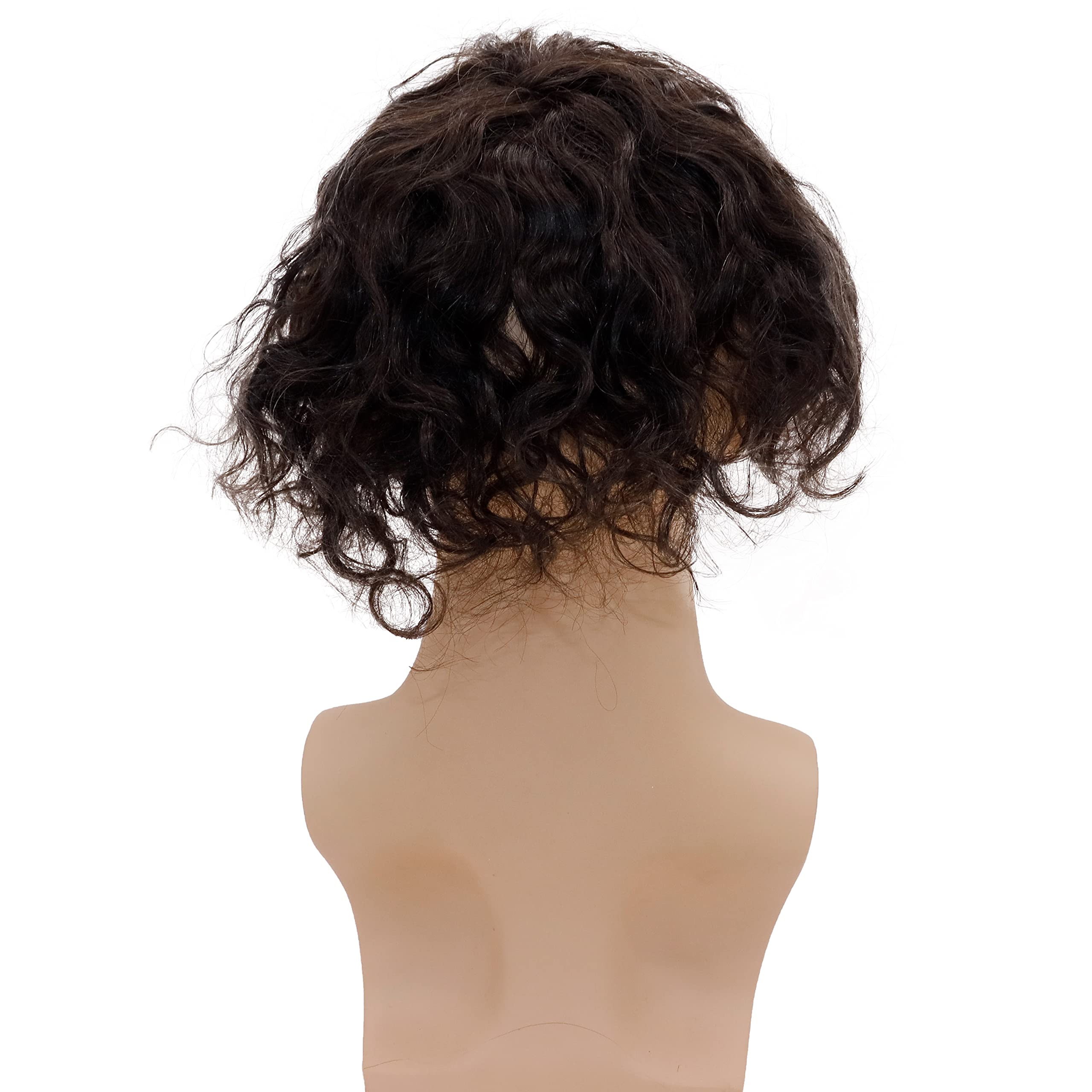 Men's Curly Human Hair Toupee Replacement System - 20MM Curl All V-looped Full Skin PU Wig (10x8 Inch, Natural Black) for Thinning Hair & Baldness Cover | Perfect for Daily Wear, Special Occasions & Confidence Boost