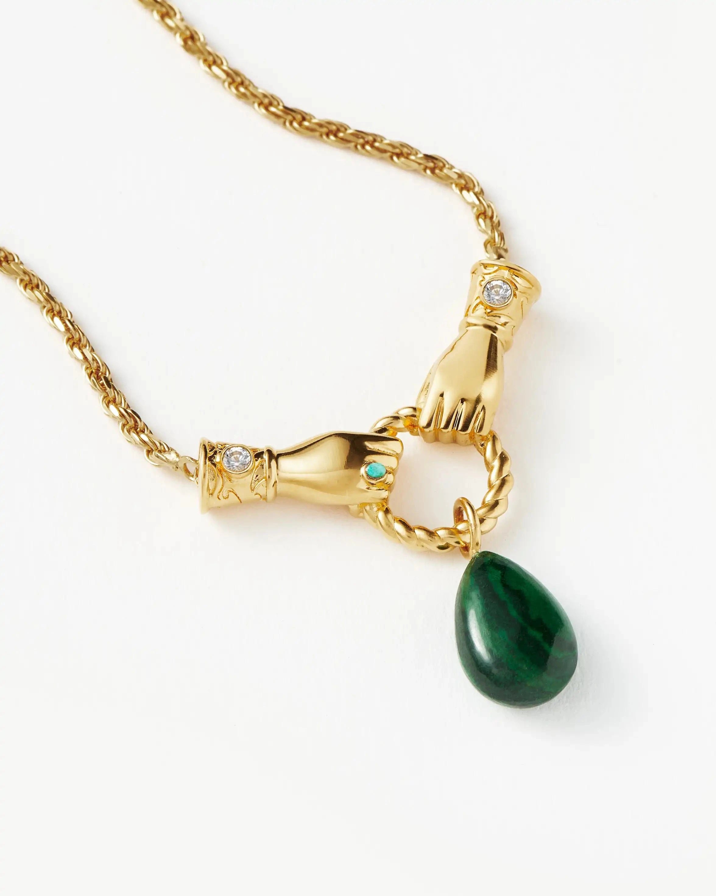 Harris Reed In Good Hands Drop Pendant Necklace - 18k Gold Plated Malachite & Pearl Statement Jewelry for Women | Elegant Gift for Birthday, Anniversary & Special Occasions