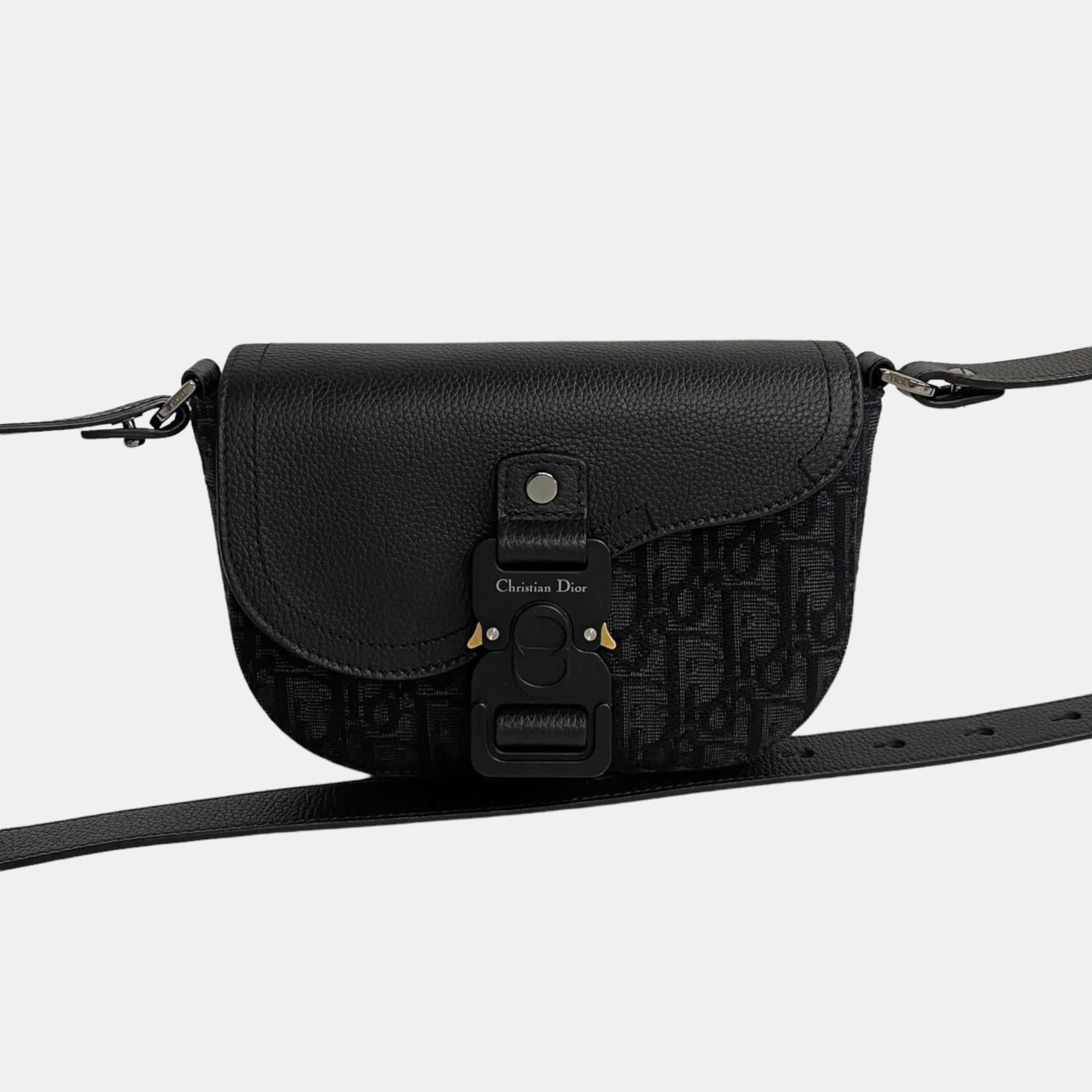 Stylish Black Canvas Oblique Mini Saddle Crossbody Bag for Women - Fashionable Small Shoulder Purse for Daily Use, Travel & Shopping