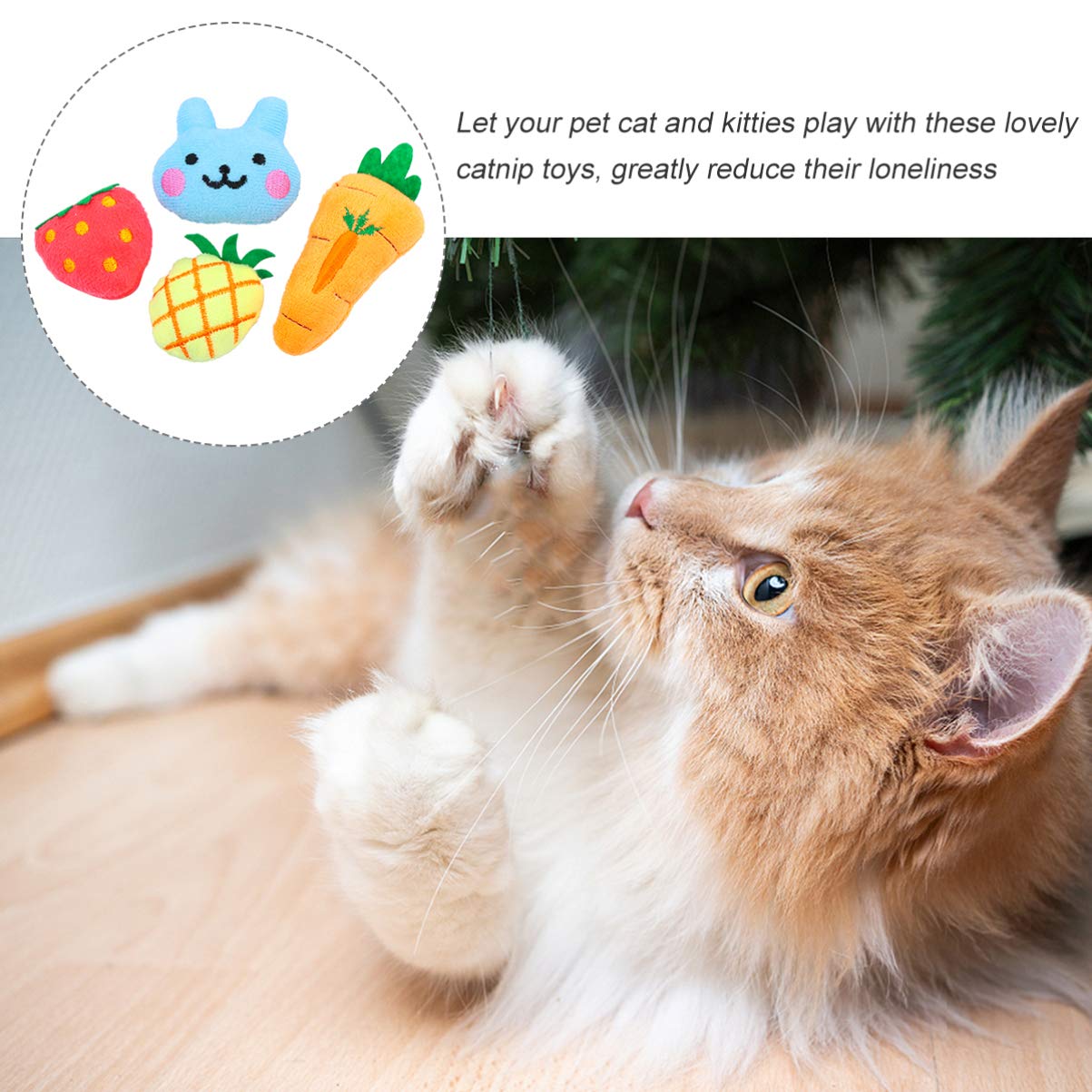 Balacoo 4Pcs Plush Kitten Chew Toys - Soft Cat Teething Toys with Cute Fruit Patterns for Teeth Cleaning, Play & Chewing | Perfect for Kittens & Adult Cats (Home, Travel, Interactive Play)