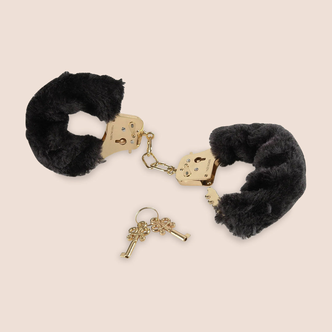 Fetish Fantasy Gold Deluxe Furry Handcuffs - Soft Restraints for Couples Play, BDSM Accessories for Sensual Bondage & Bedroom Fun