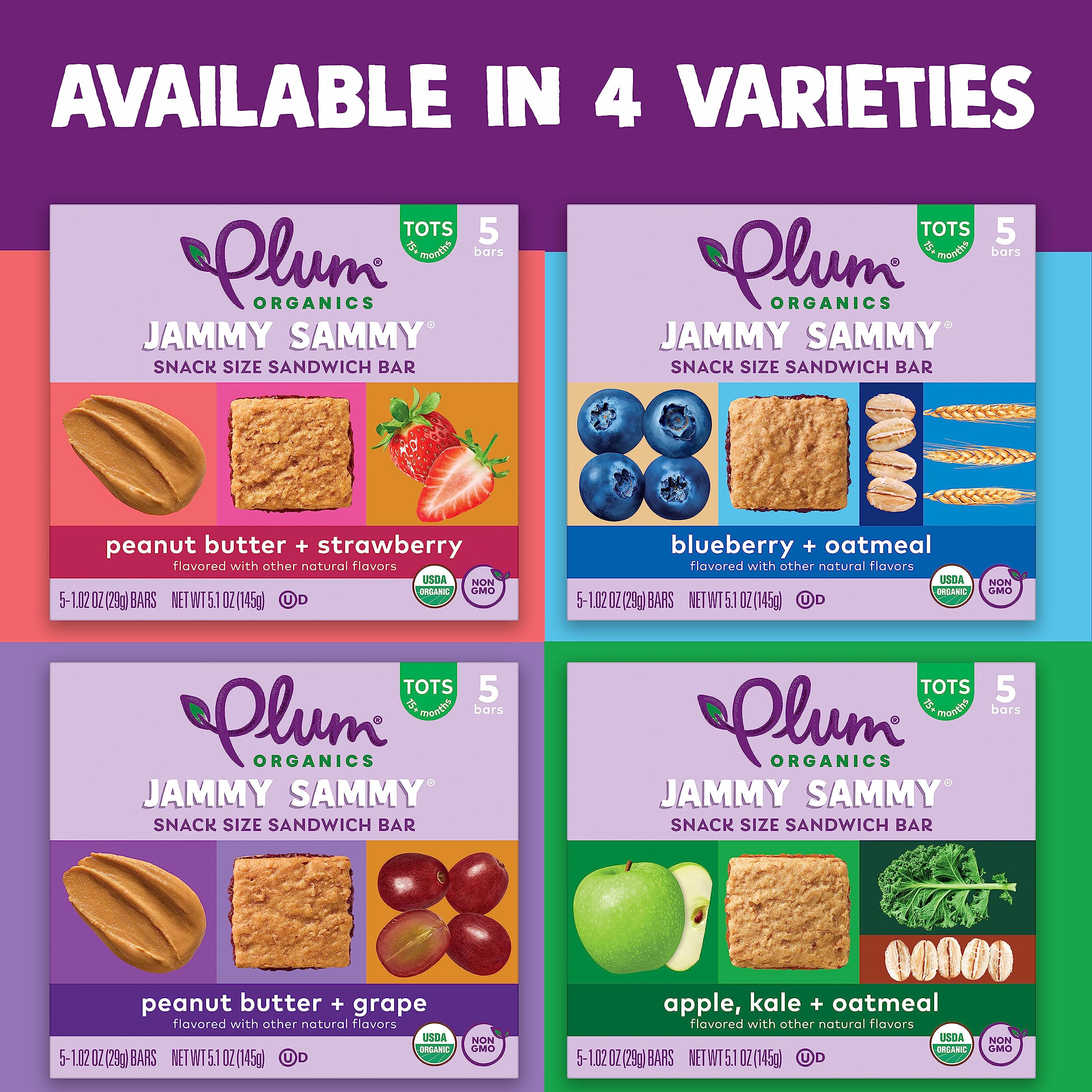Organic Peanut Butter Strawberry Jammy Sammy Bars - Pack of 30 for Toddler Snacks & On-the-Go