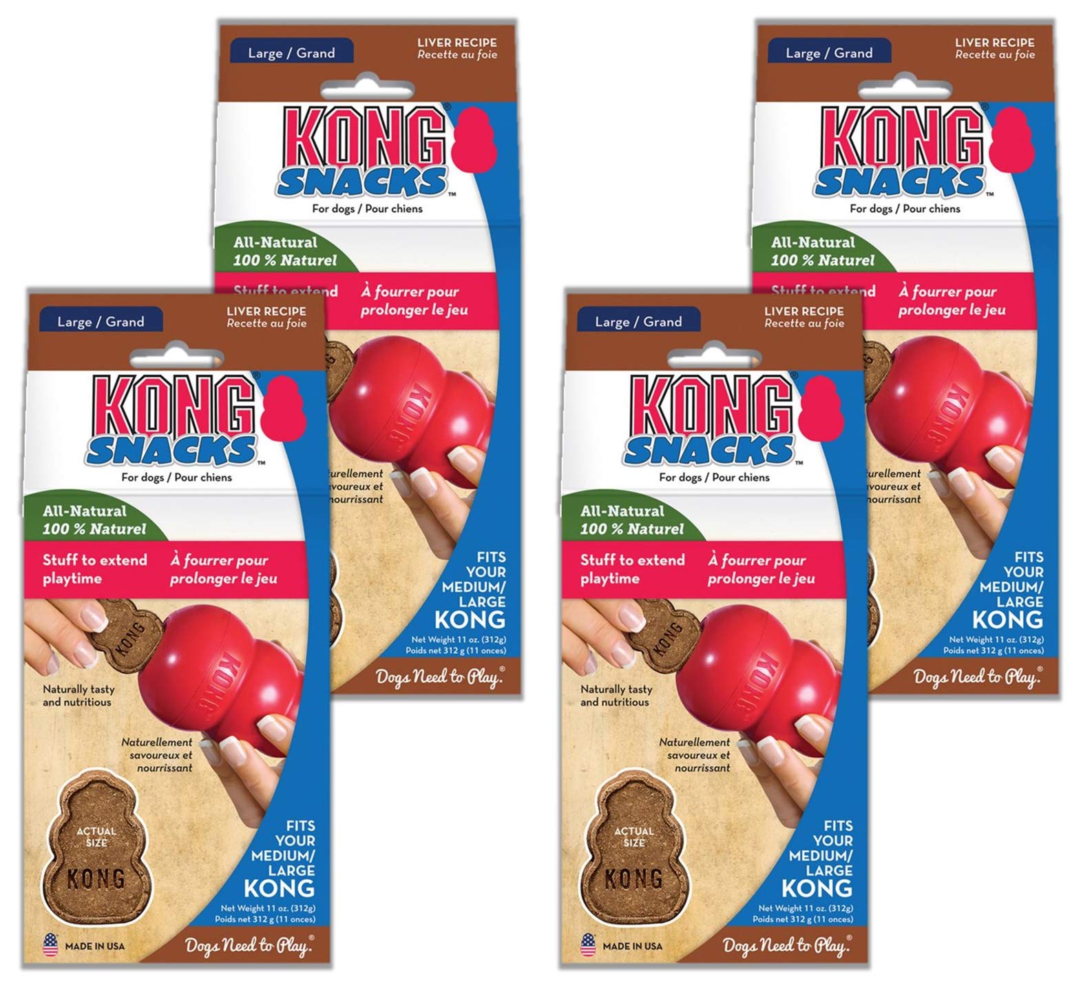 KONG 4 Pack of Liver Snacks for Large Dogs - Natural USA Made Dog Treats for Training & Chewing - Perfect for Reward, Playtime & Dental Health