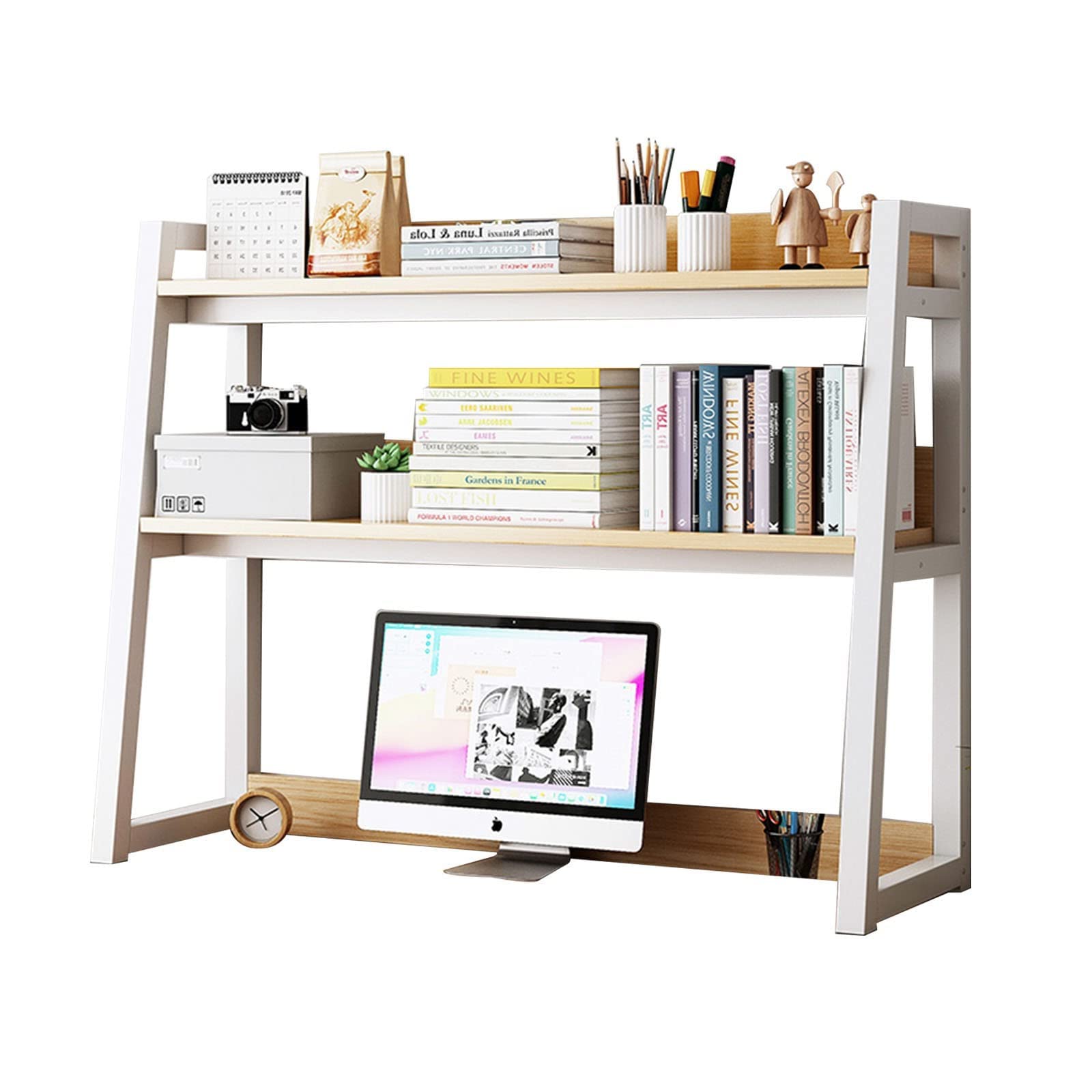 2-Tier Adjustable Wooden Ladder Bookcase - Multipurpose Desktop Organizer Shelf for Home, Office & Dorm | Perfect for Displaying Books, Decor & Office Supplies | Space-Saving Countertop Storage Solution