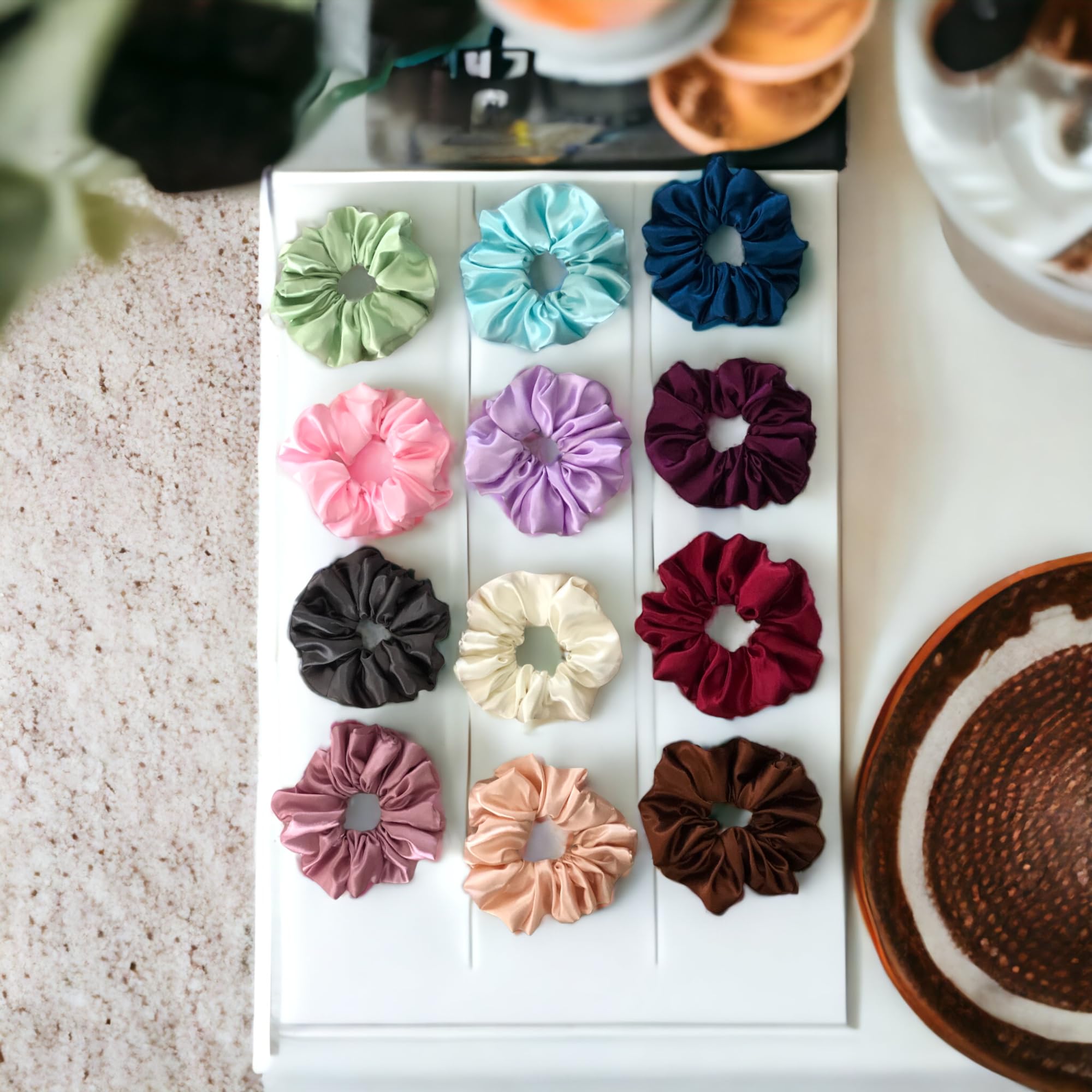 Gospice Large Satin Scrunchies Hair Ties for Women, Girls & Kids - 12 Pack Classic Color Mix - Soft Hair Accessories for Daily Use, Parties & Gifts
