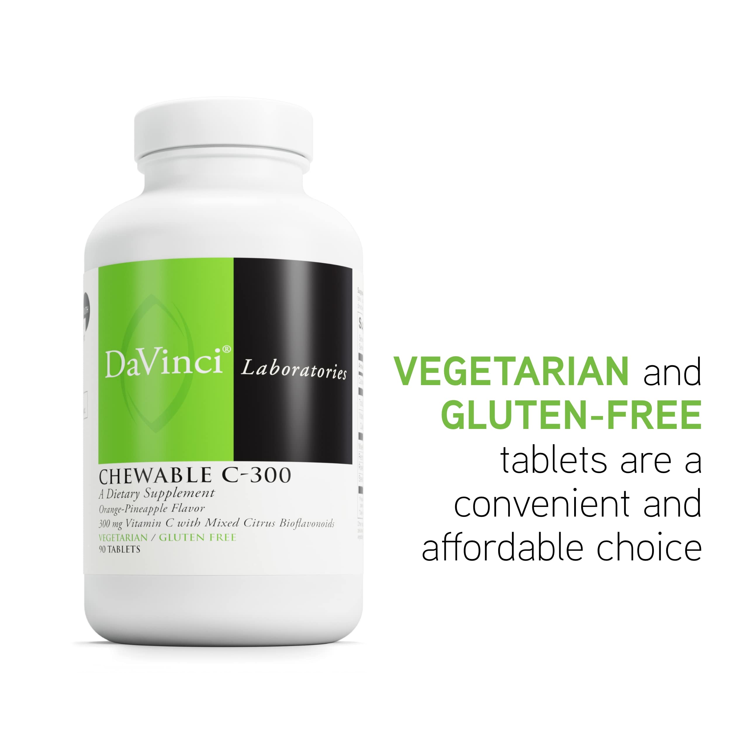 DaVinci Labs Chewable C-300 Vitamin C Supplement - Immune System Support, Cholesterol & Collagen Booster with Pectin - Gluten-Free Orange Pineapple Flavor - 90 Vegetarian Tablets - Perfect for Daily Wellness & Immune Defense