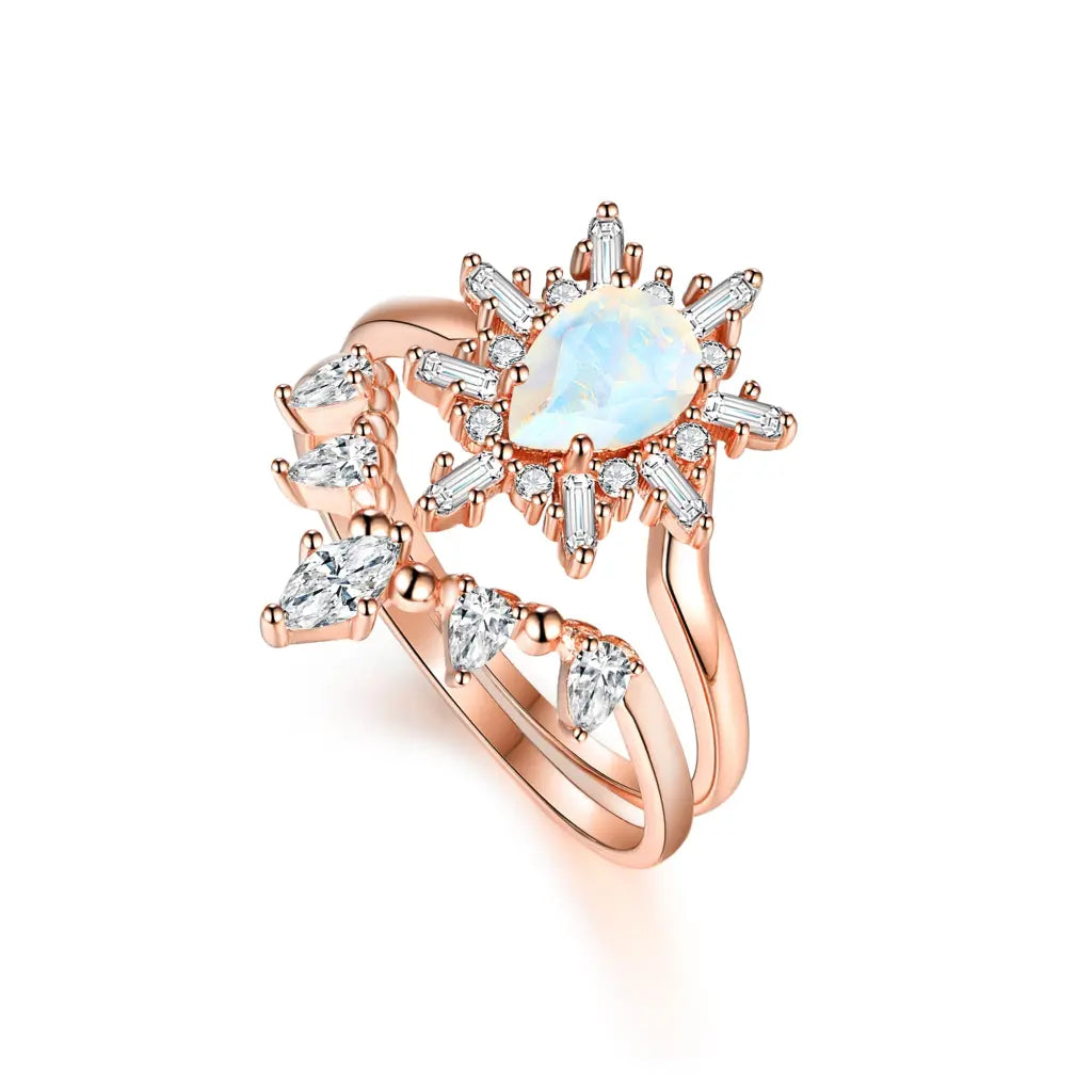 Alice Ring Set with Genuine Moonstone - Elegant Silver Stackable Rings for Women | Perfect for Weddings, Anniversaries & Everyday Wear