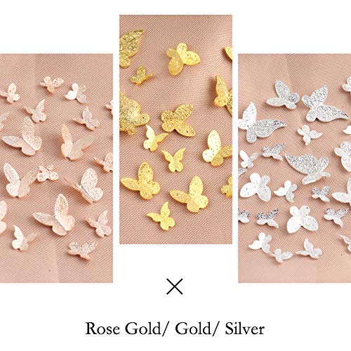 4 Boxes Rose Gold & Silver 3D Butterfly Nail Studs - Nail Art Decorations for Nail Salon & DIY Manicure - Perfect for Wedding, Party & Special Occasion Nails
