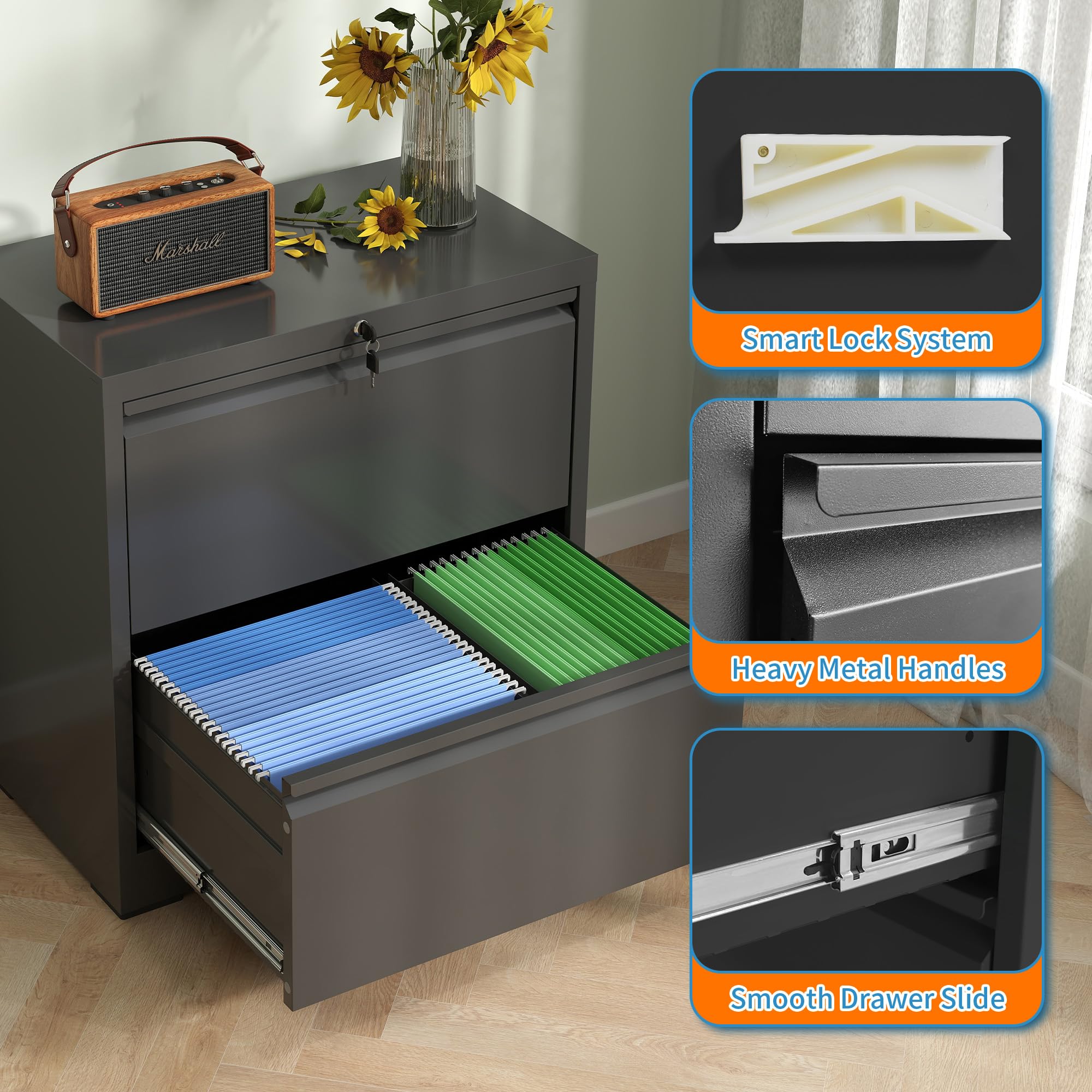 Heavy Duty Locking Metal Filing Cabinet with Drawers - Large Lateral Steel File Cabinet for Home & Office - Stores Legal/Letter Size Documents (Assembly Required) - Perfect for Organizing Office Files, School Records & Home Documents