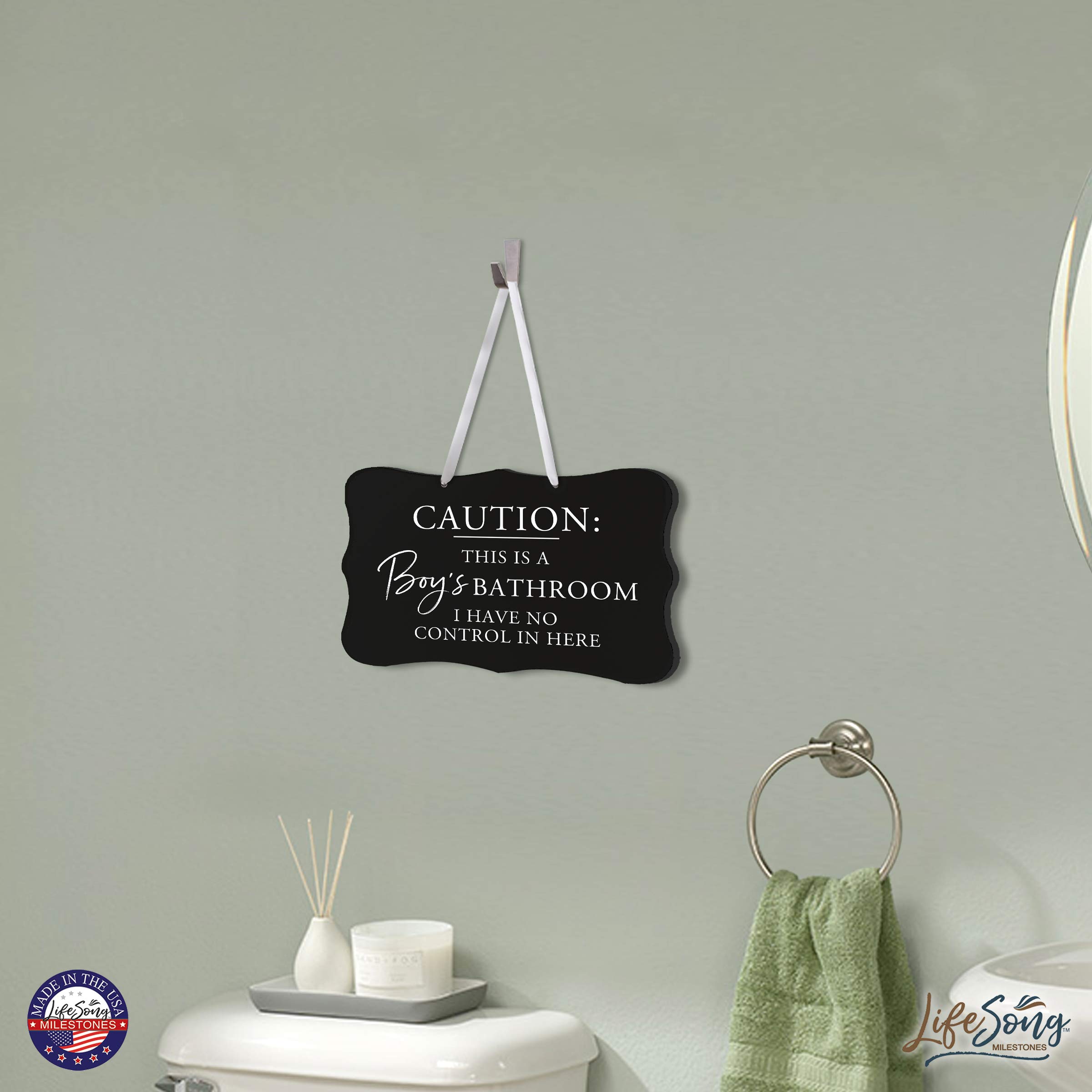 LifeSong Milestones Rustic Farmhouse Bathroom Signs - Funny Wooden Wall Decor with Inspirational Quotes for Men, Women & Kids - Modern Farmhouse Bathroom Art for Home, Office or Cabin (Black)
