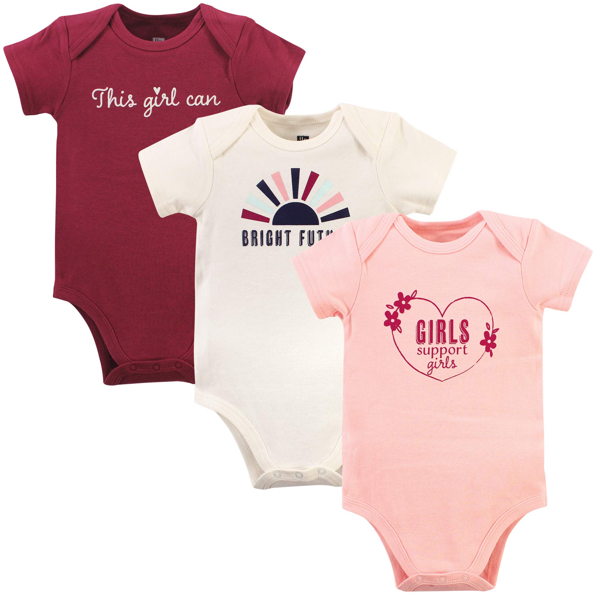 Hudson Baby Girls Cotton Bodysuits 3-Pack for Everyday Comfort