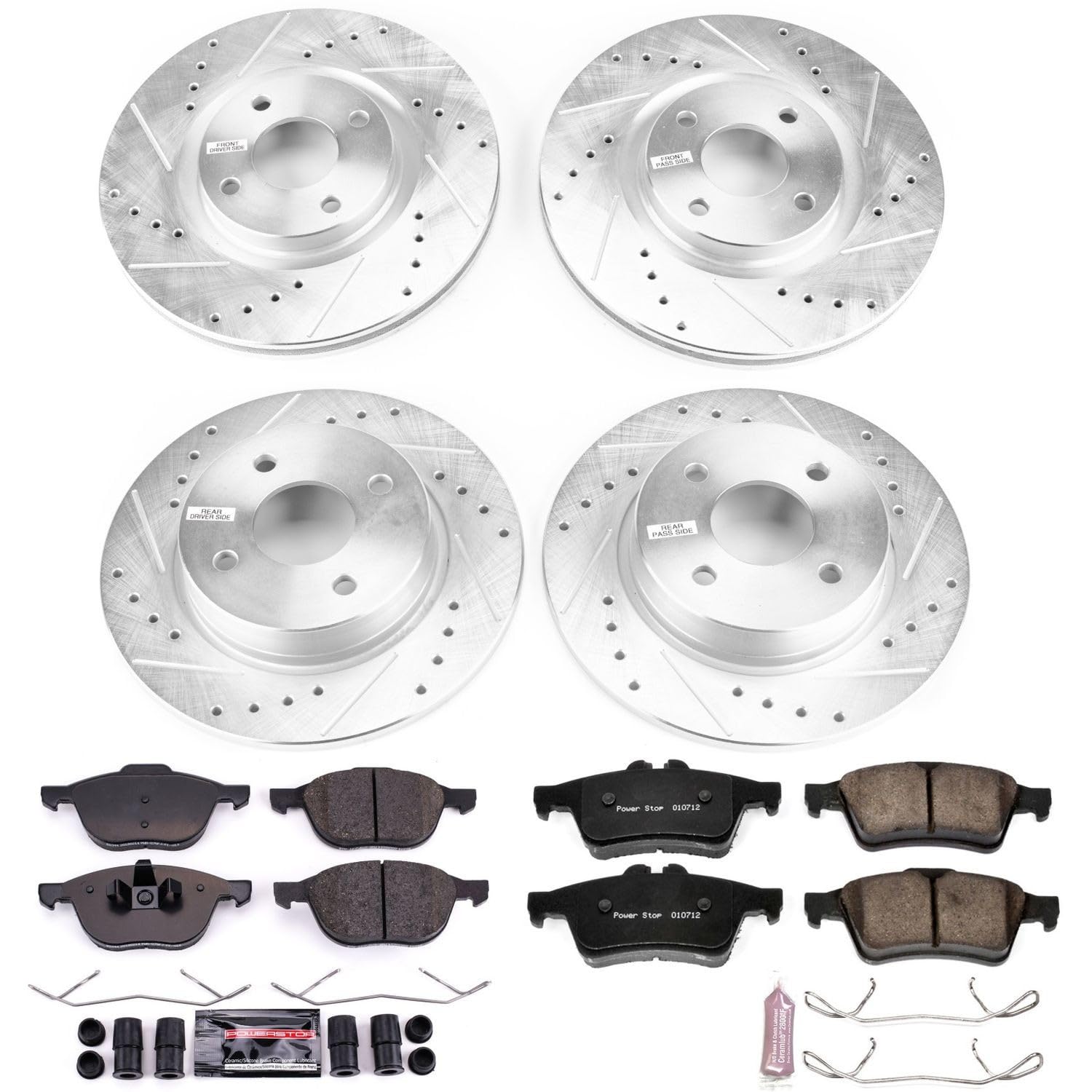 Power Stop K7910 Z23 Carbon Fiber Brake Pads & Drilled Slotted Rotors Kit - Front & Rear Brake Upgrade for 2018-2021 Ford EcoSport | Enhanced Stopping Power for City Driving & Highway Safety