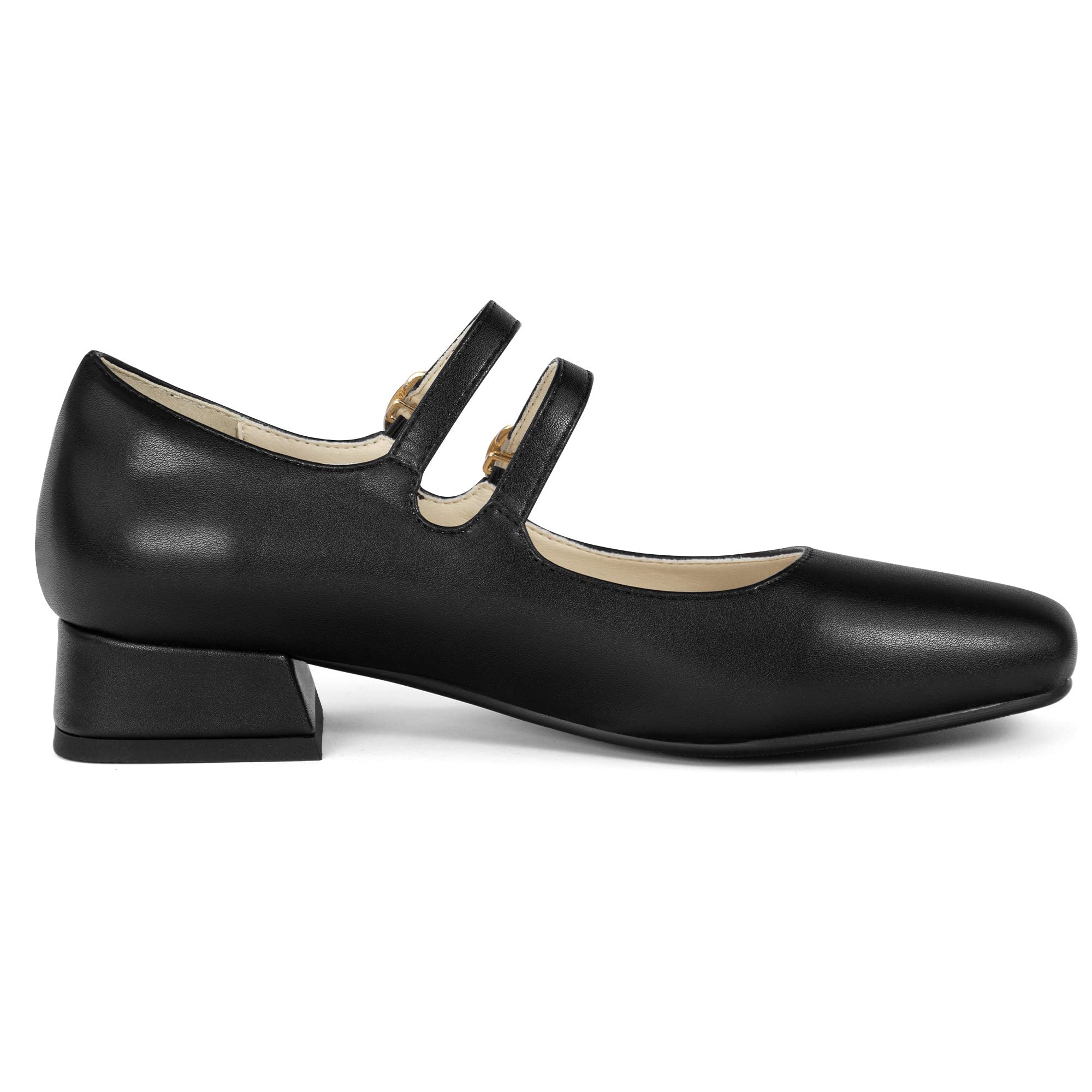 Women's Mary Jane Square Toe Flats - Double Ankle Strap Dressy Shoes with Chunky Block Low Heel | Comfortable & Elegant Casual Shoes for Work, Office & Everyday Wear