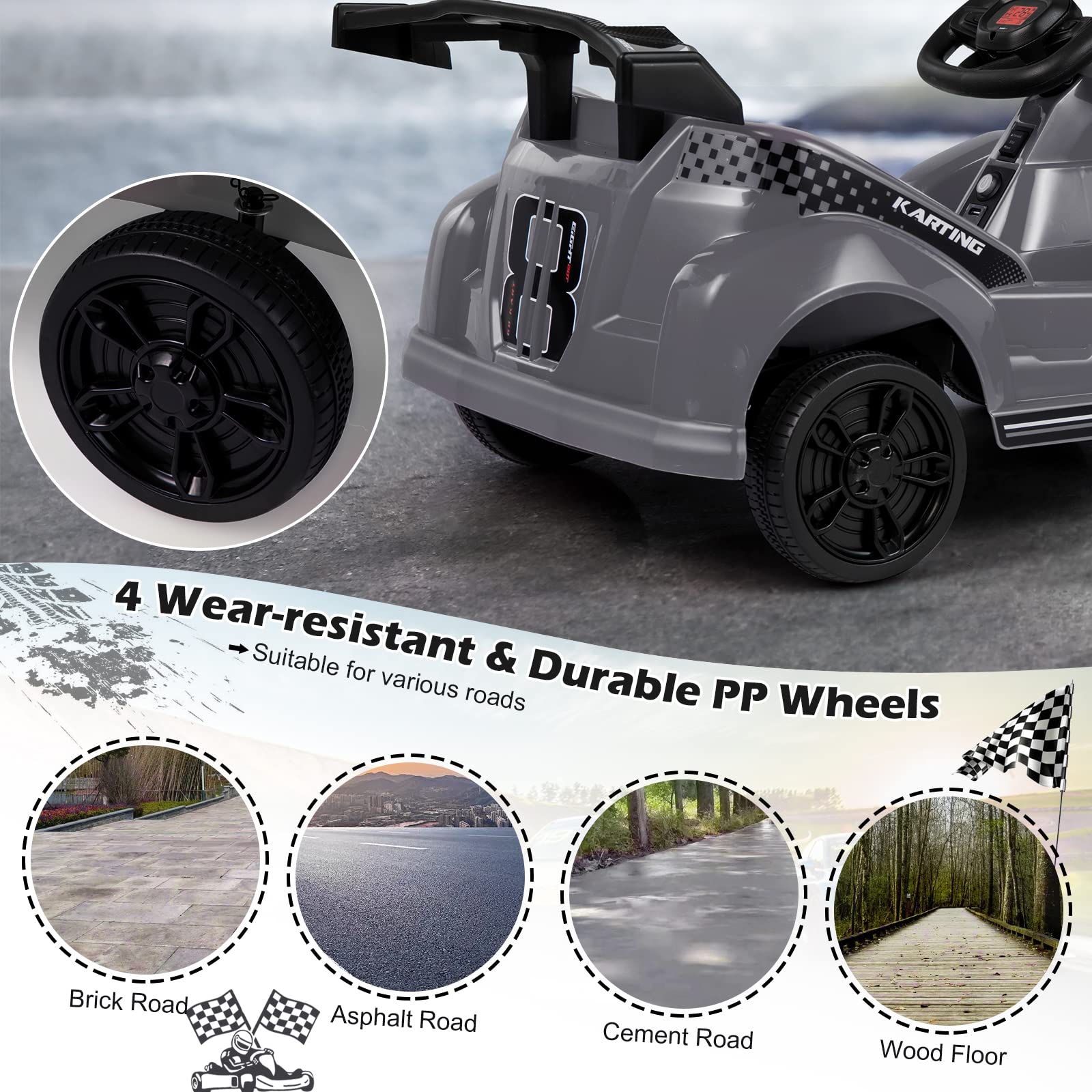 HONEY JOY 6V Electric Go Kart for Kids - Battery Powered Ride On Racing Car with Parent Remote Control, Safety Belt & Slow Start - 4 Wheeler Electric Vehicle with Music - Perfect Gift for Boys & Girls (Black) - Ideal for Outdoor Play, Birthday Gifts & Backyard Fun