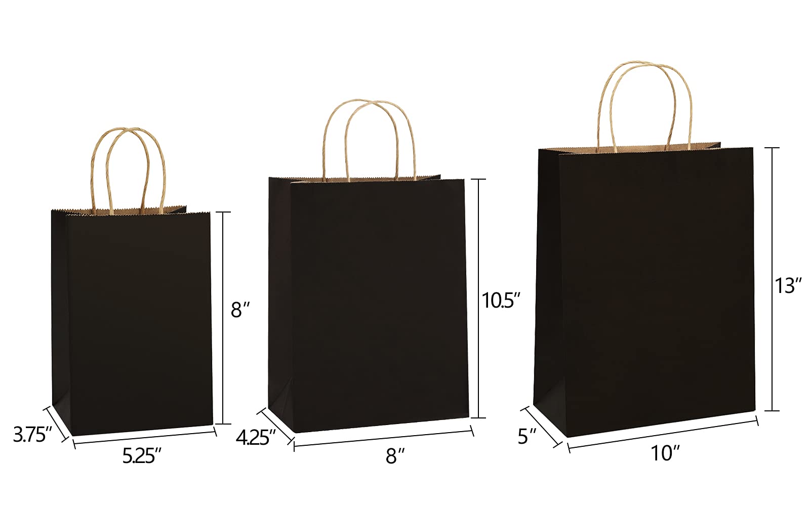 BagDream Kraft Paper Gift Bags with Handles - 3 Sizes (5x3x8, 8x4.25x10, 10x5x13) - 25 Pcs Each - 100% Recycled Eco-Friendly Merchandise Bags for Retail, Parties, Weddings & Craft Packaging