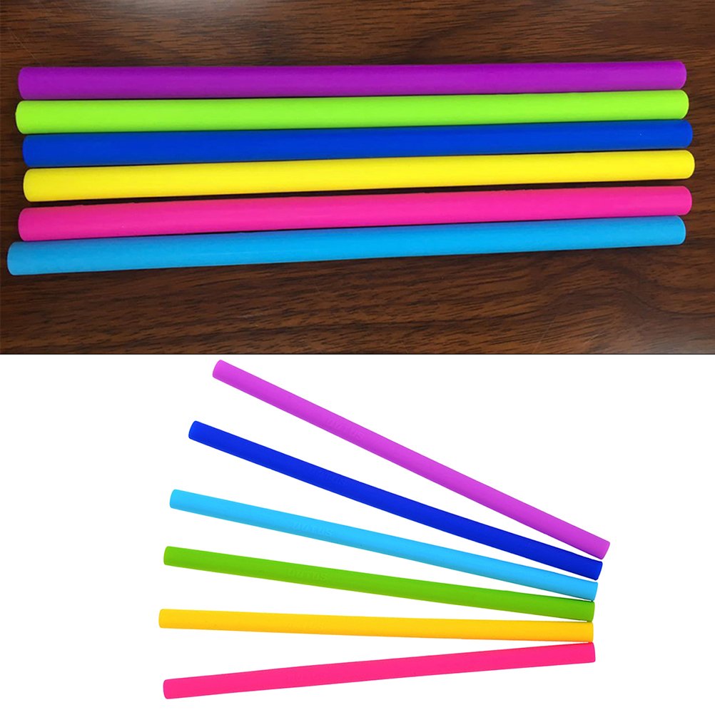 DOITOOL 6 Pack Reusable Silicone Drinking Straws - BPA Free Straight Straws for Smoothies, Iced Coffee & Cocktails at Home, Office or Parties