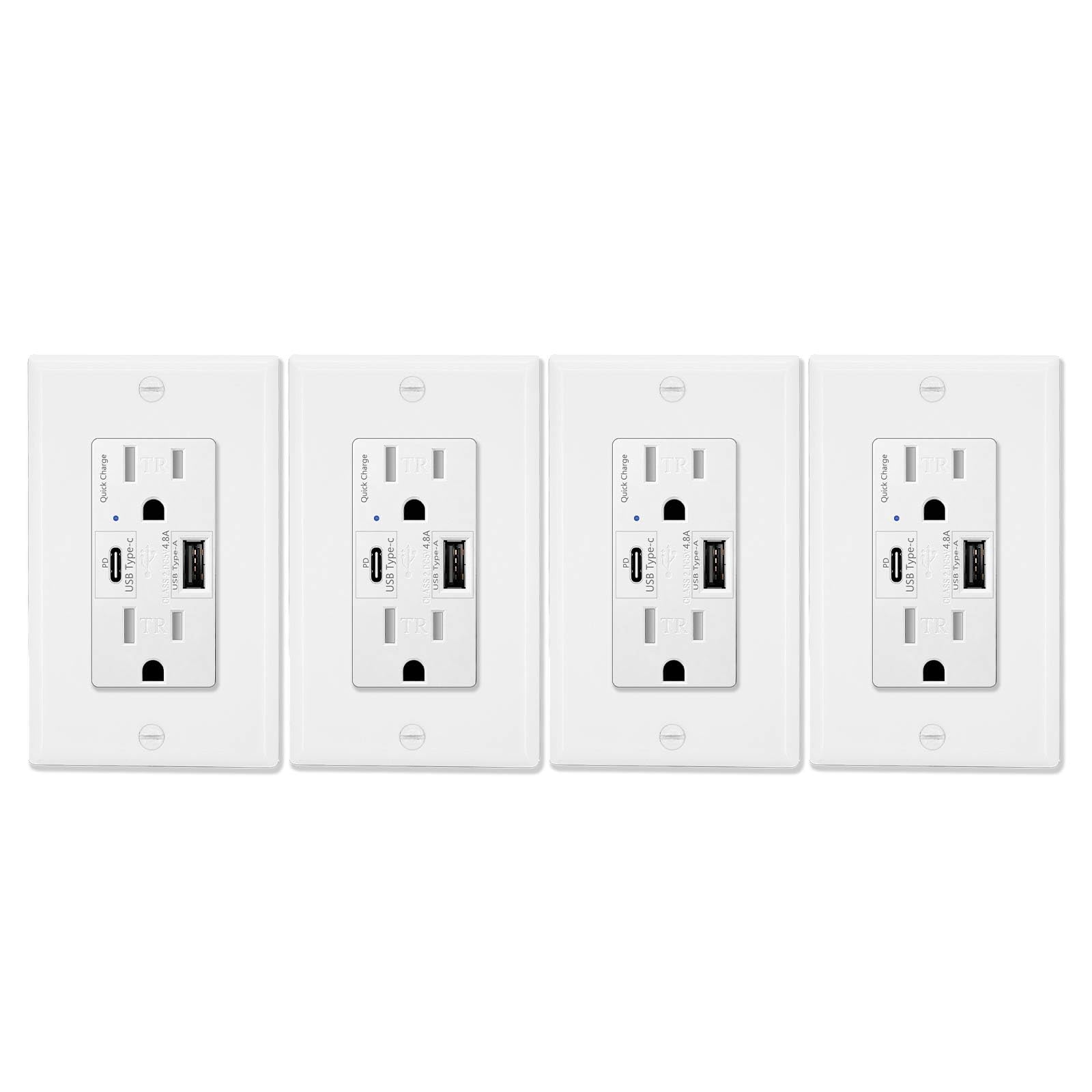 Fast Charge USB C Outlet 24W PD - 4-Pack White - Home & Office Use