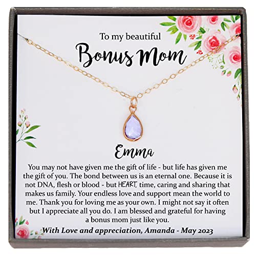 Personalized Bonus Mom Gifts - Meaningful Birthstone Necklace in 14K Gold Filled | Thoughtful Stepmother Present for Birthday, Mother's Day & Special Occasions