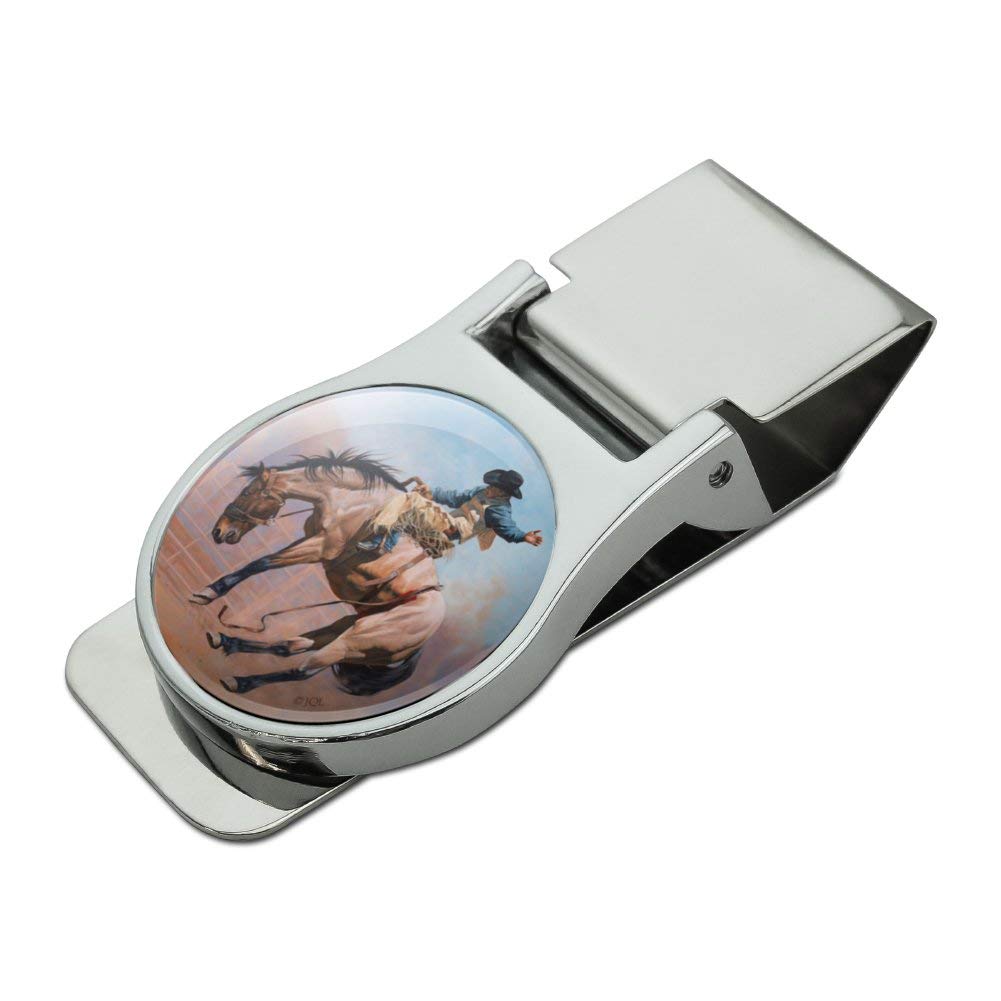 Western Cowboy Saddle Bronc Horse Rodeo Money Clip - Chrome Plated Metal for Cash & Cards - Perfect for Rodeo Events, Gifts & Cowboy Enthusiasts