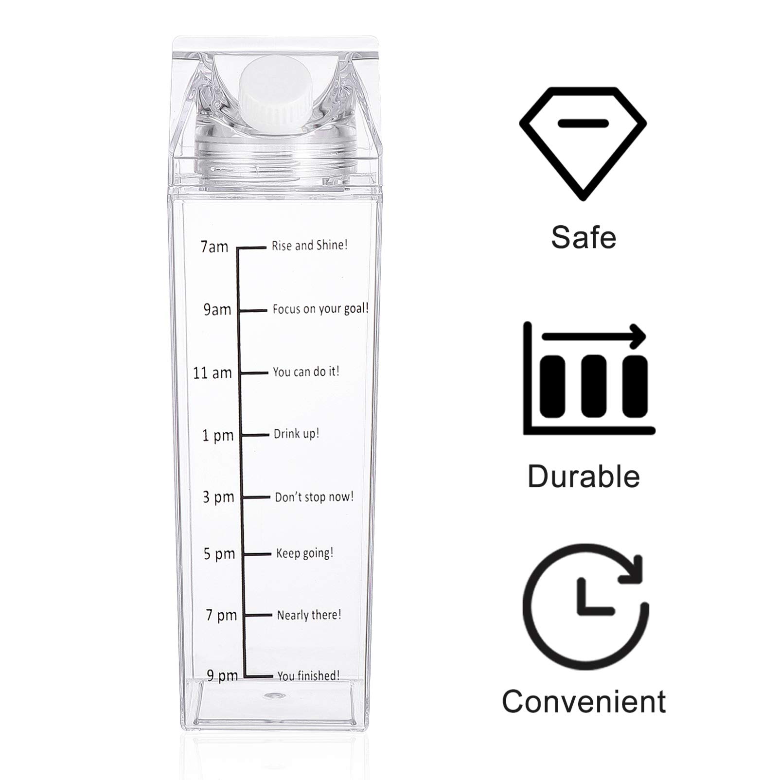 Angoily Clear 1000ml BPA-Free Square Milk Carton Water Bottle with Measurement Scale - Portable & Reusable for Outdoor Sports, Travel, Camping, Hiking, Gym & Daily Hydration
