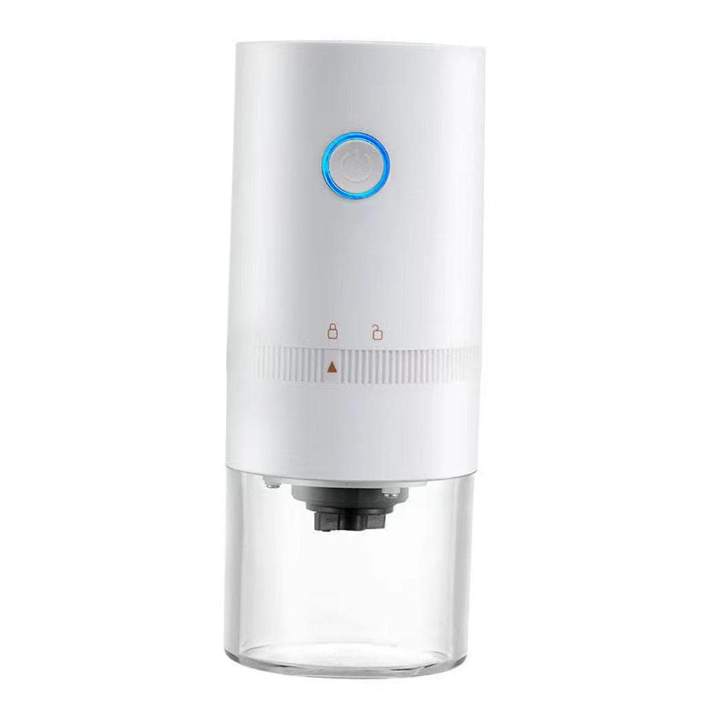 FAKEME USB Rechargeable Electric Coffee Grinder - Automatic One-Touch Operation, Compact & Portable for Travel, Home, Kitchen, Office - Perfect for Drip Coffee, Percolator, Espresso - White ABS Plastic Design