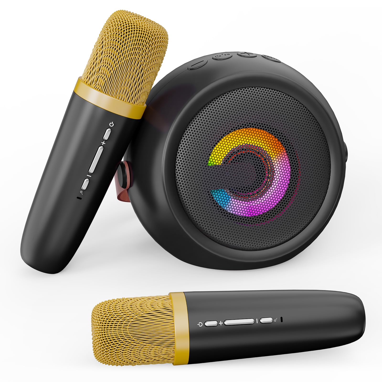 Mini Karaoke Machine for Kids - LED Wireless Portable Karaoke System with 2 Microphones | Magic Voice Technology | Perfect Christmas & Birthday Gift | Home Party, Travel Entertainment, Singing Practice (Black)