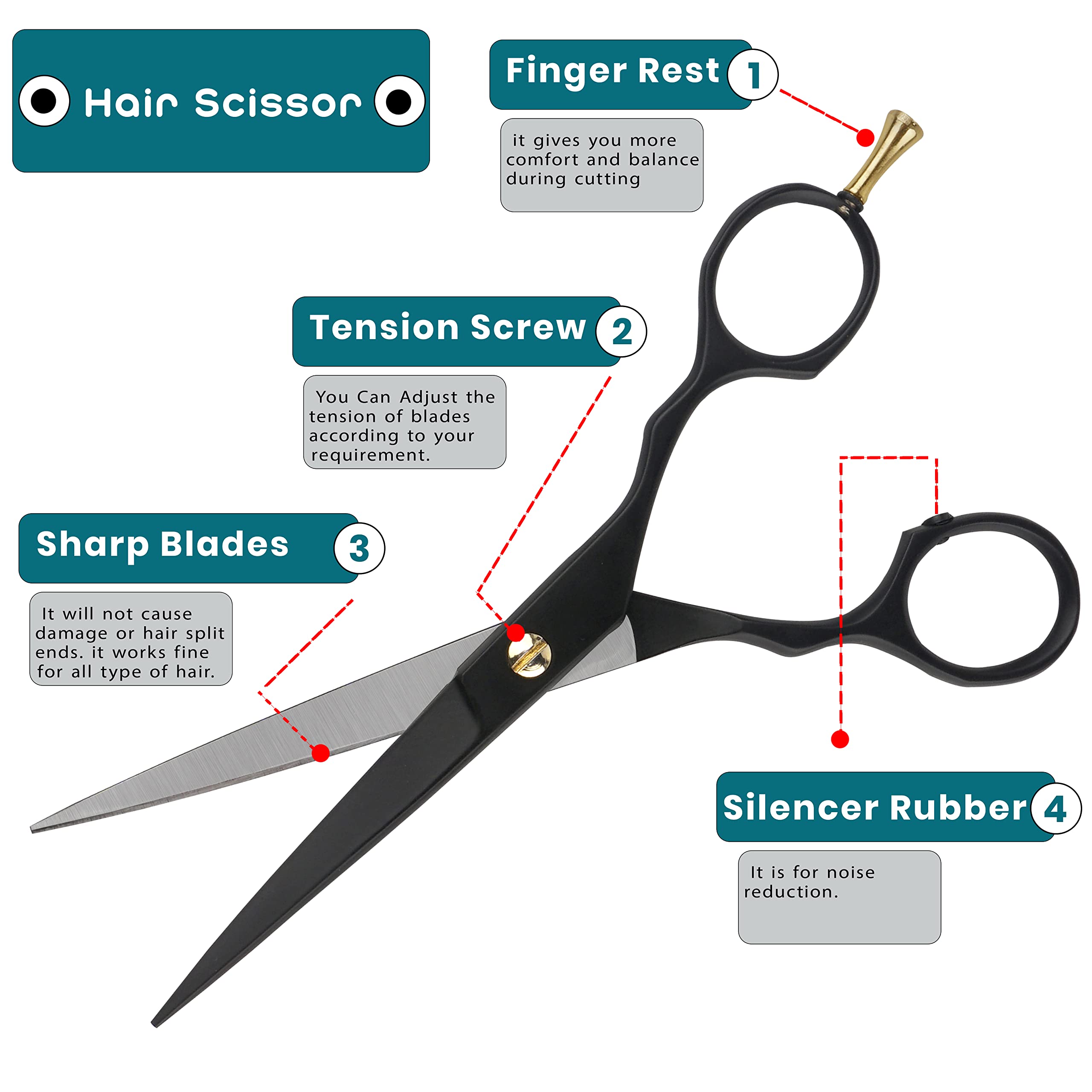 6.5'' Professional Hair Cutting Scissors - Ultra Sharp Barber Shears with Comb for Men, Women & Pets | Stylist-Grade Hairdressing Tools for Salon, Home & Pet Grooming