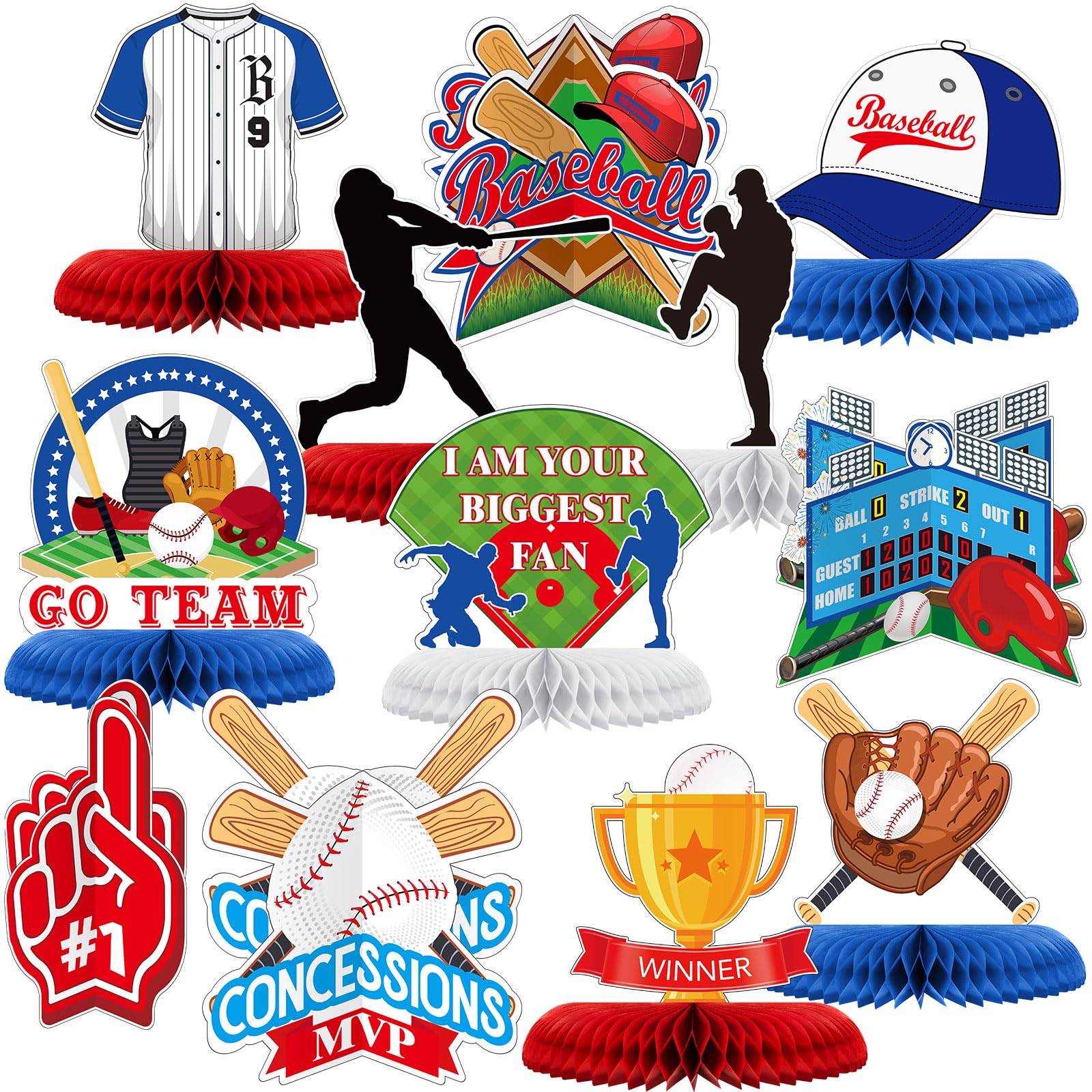 12 Pcs Baseball Party Decorations - Sports Theme Honeycomb Centerpieces for Kids Birthday, Baby Shower & Baseball Themed Events - Perfect for Table Decor, Party Supplies & Baseball Fan Gifts