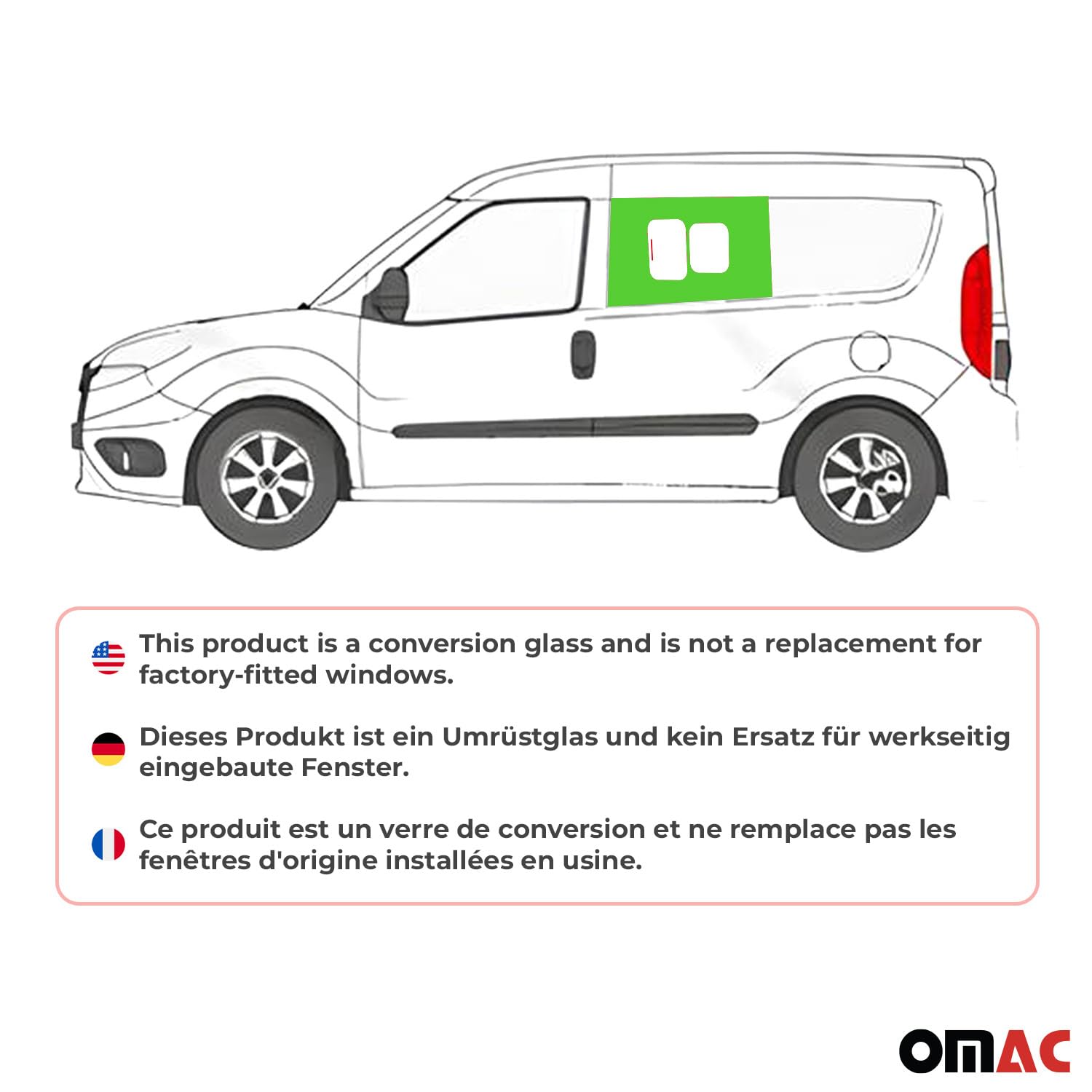OMAC Sliding Window Glass Replacement for Ram Promaster City 2015-2022 - Front Left Side - Perfect for Cargo Vans & Delivery Vehicles
