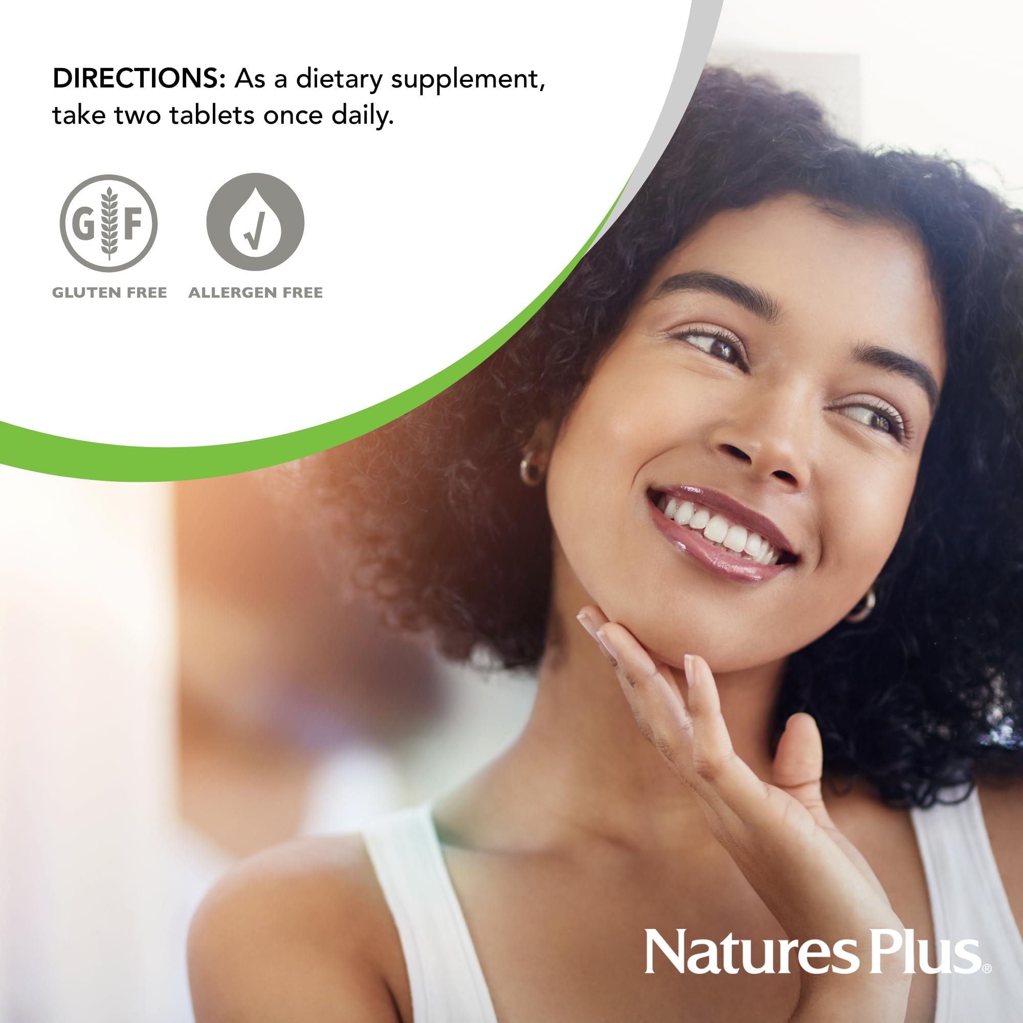 Natures Plus Hair Skin & Nails Supplement - 60 Vegan Tablets for Stronger Hair, Healthy Skin & Nails - Vegetarian, Gluten-Free, 30 Servings - Perfect for Daily Beauty & Wellness Routine