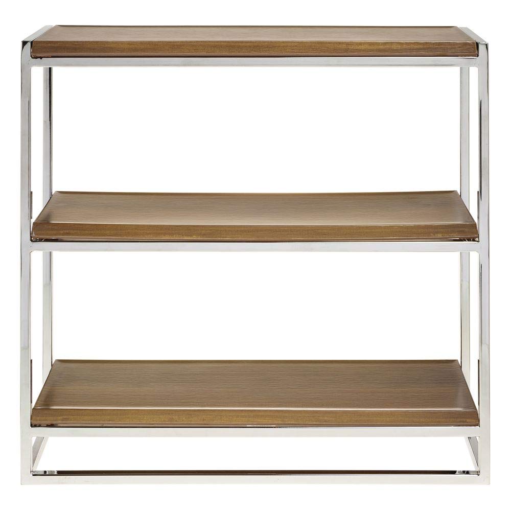 Premium 3-Tier Chrome Display Stand with Acacia Wood Shelves - Perfect for Showcasing Jewelry, Watches, Cosmetics & Home Decor | Elegant Retail Store & Countertop Organizer