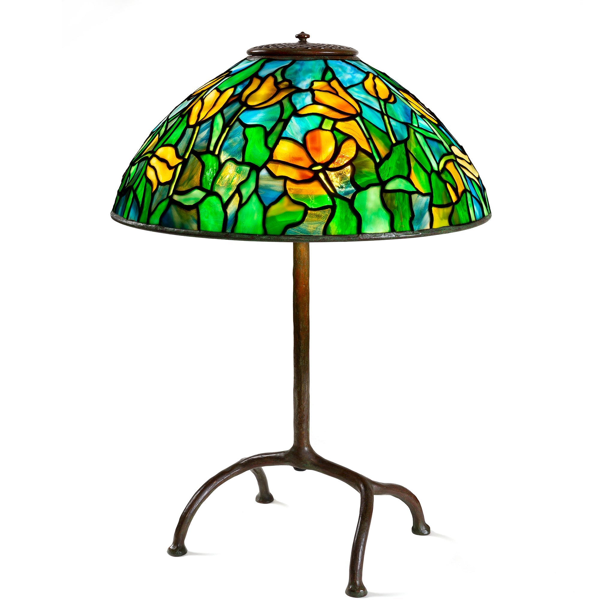 Tiffany Studios New York Windswept Tulip Table Lamp - Vintage Tiffany Style Stained Glass Lamp for Living Room, Bedroom & Office Decor