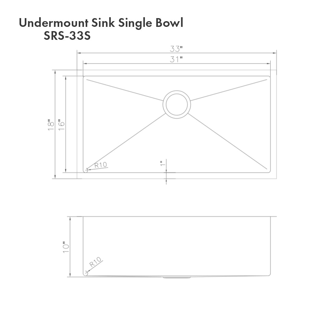 ZLINE 33-Inch Meribel Undermount Single Bowl Kitchen Sink - Satin Stainless Steel with Bottom Grid (SRS 33S) | Perfect for Modern Kitchens, Remodeling & Heavy-Duty Cooking