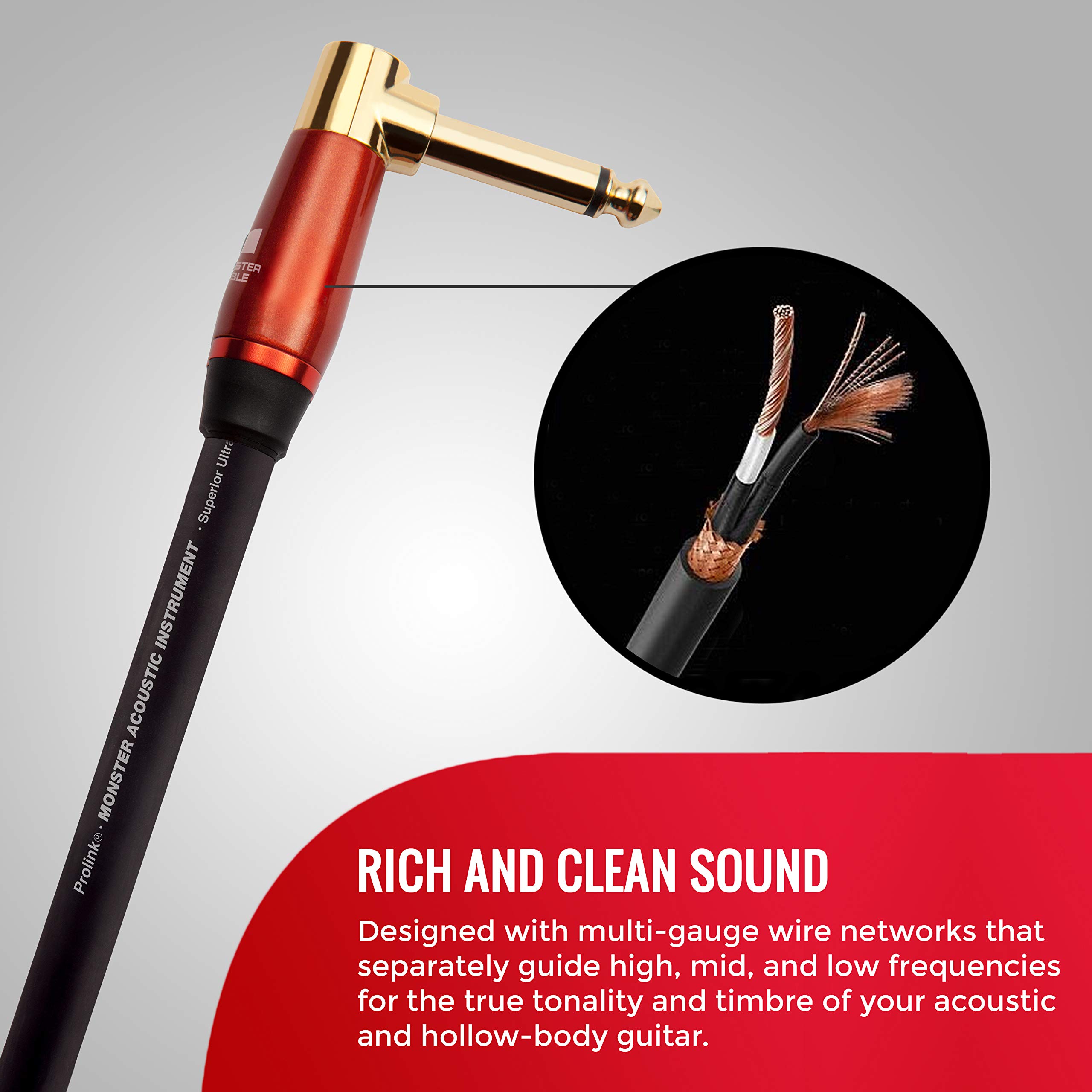 Monster Prolink Acoustic Instrument Cable 8ft - Right Angle to Right Angle Guitar Cable for Electric/Acoustic Guitar, Bass, Keyboard - High-Speed Signal Transmission with Rich Clean Sound - Perfect for Live Performances, Studio Recording & Home Practice