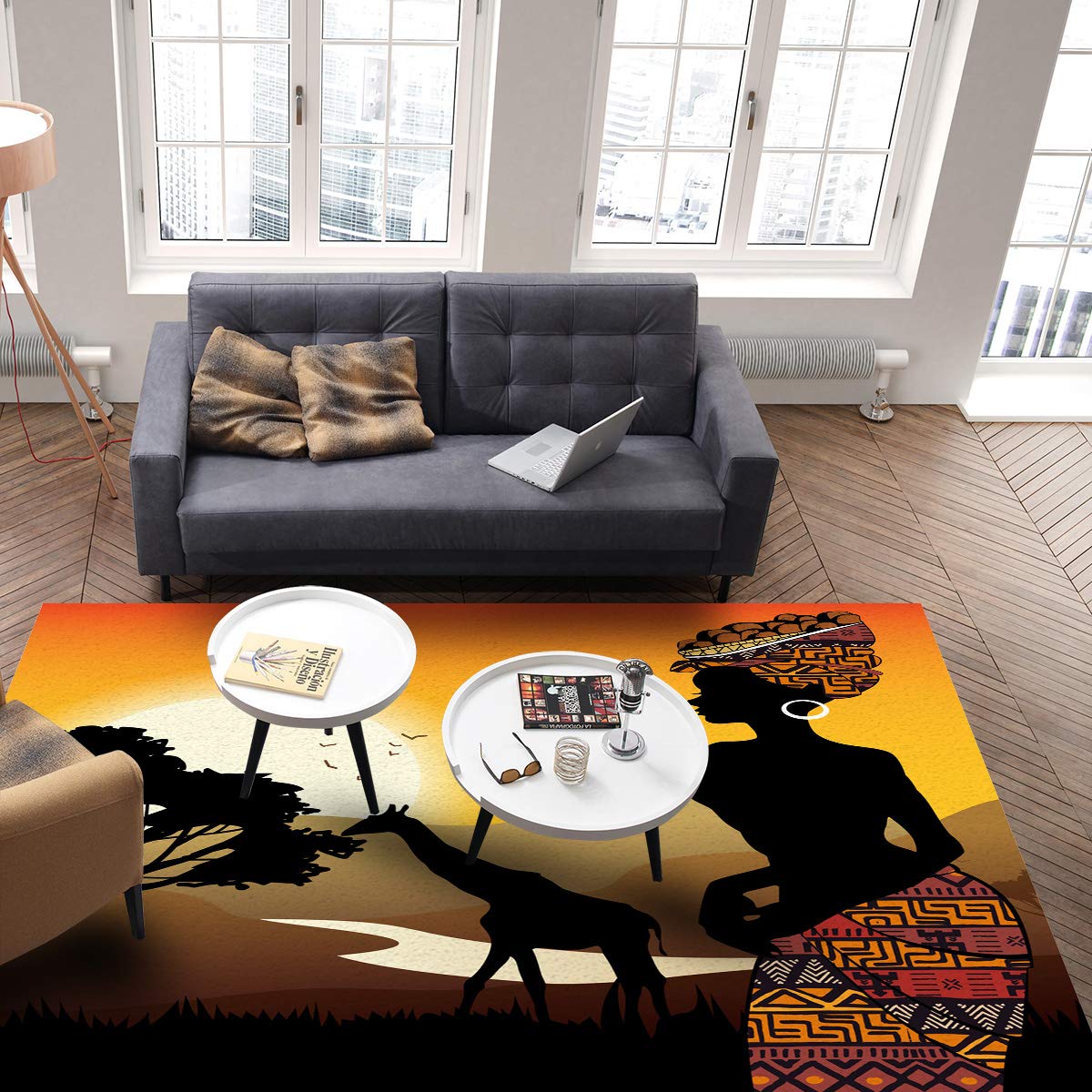 African Black Art Lady Giraffe Nature Print Rectangle Area Rug - Ultra Soft 3'x5' Indoor Floor Mat for Bedroom, Living Room - Perfect for Boho Decor & Cozy Home Accents