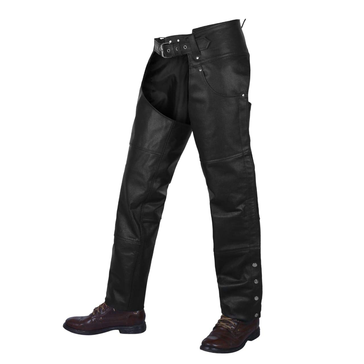 Vintage Leather Cowboy Chaps - Adjustable Motorcycle Pants for Men & Women - Riding Protection - Black 38