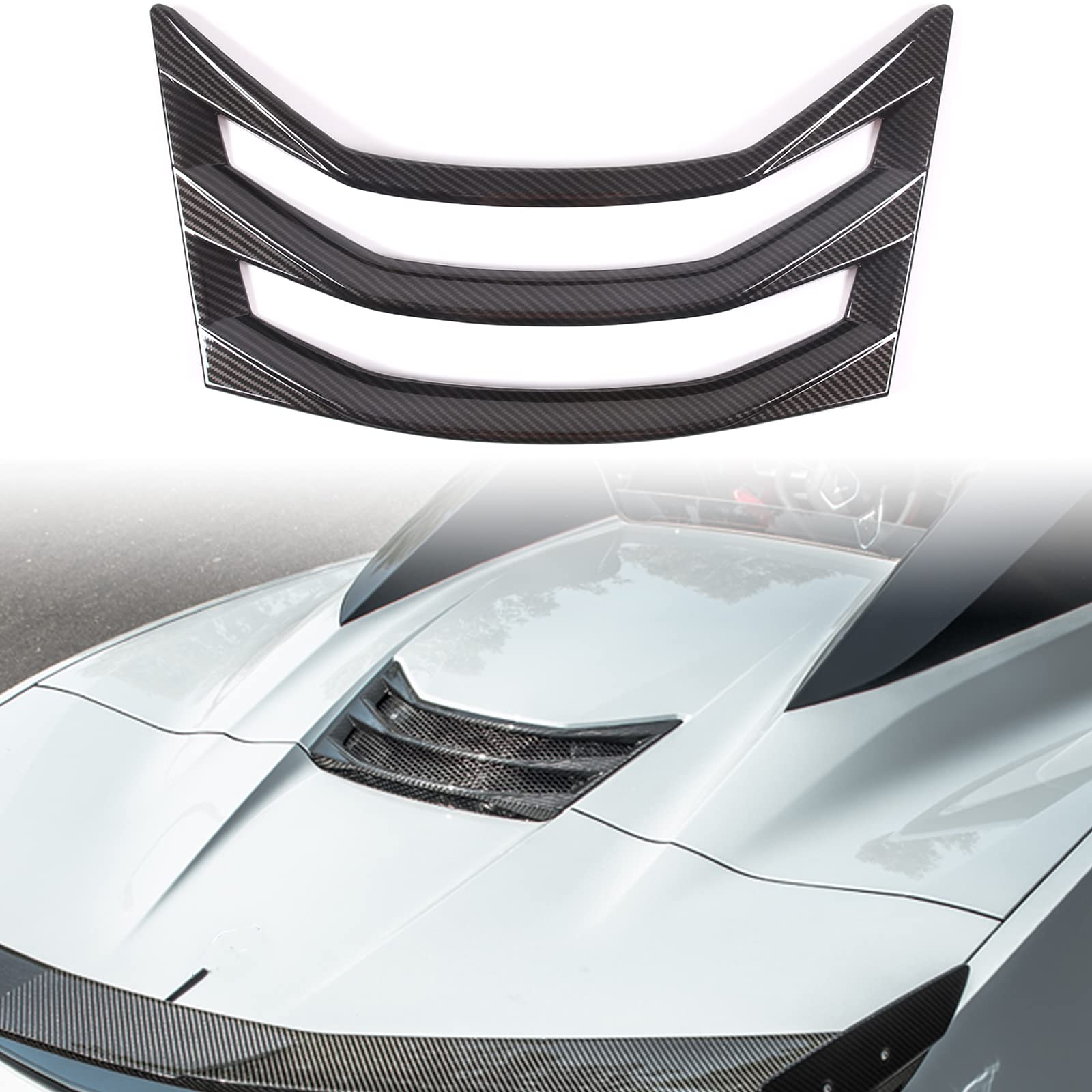 Carbon Fiber Rear Hood Scoop Air Vent Cover Trim for Chevrolet Corvette C8 Convertible 2020-2023 | C8 Stingray Accessories | Enhances Engine Cooling & Aerodynamics | Perfect for Racing & Car Shows