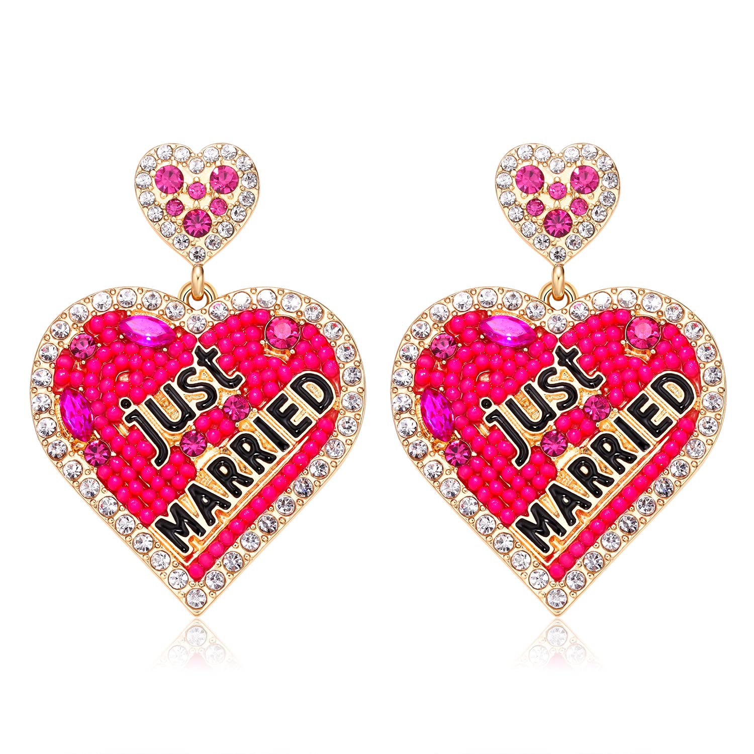 Elegant Rhinestone Heart-Shaped Bridal Earrings for Women – Princess Wedding Dangle Earrings, Just Married Statement Jewelry, Perfect Bride Gift for Wedding & Special Occasions