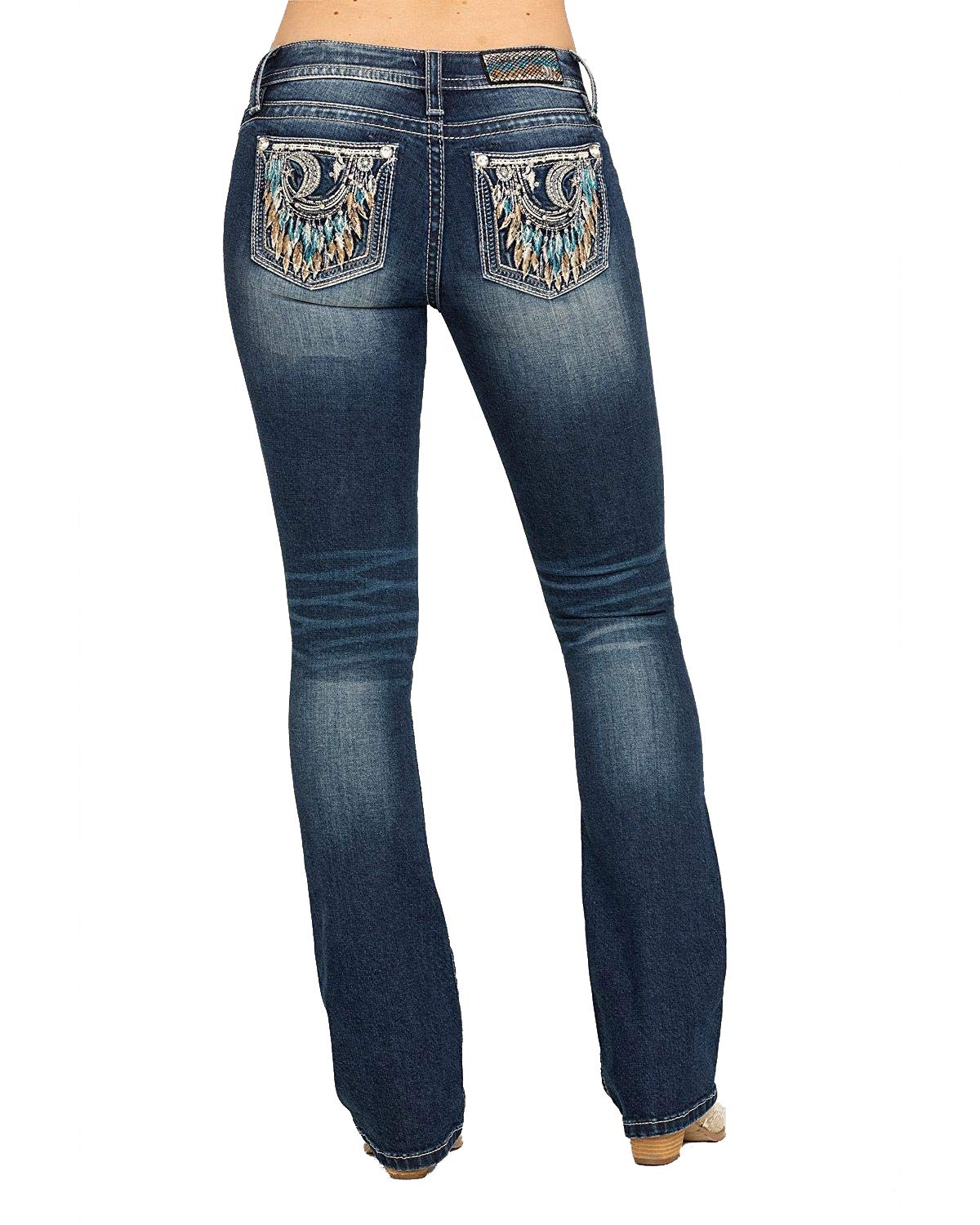 Miss Me Women's Medium Crescent Moon Dreamcatcher Chloe Bootcut Jeans - Stylish Distressed Denim Pants for Casual Wear & Night Out