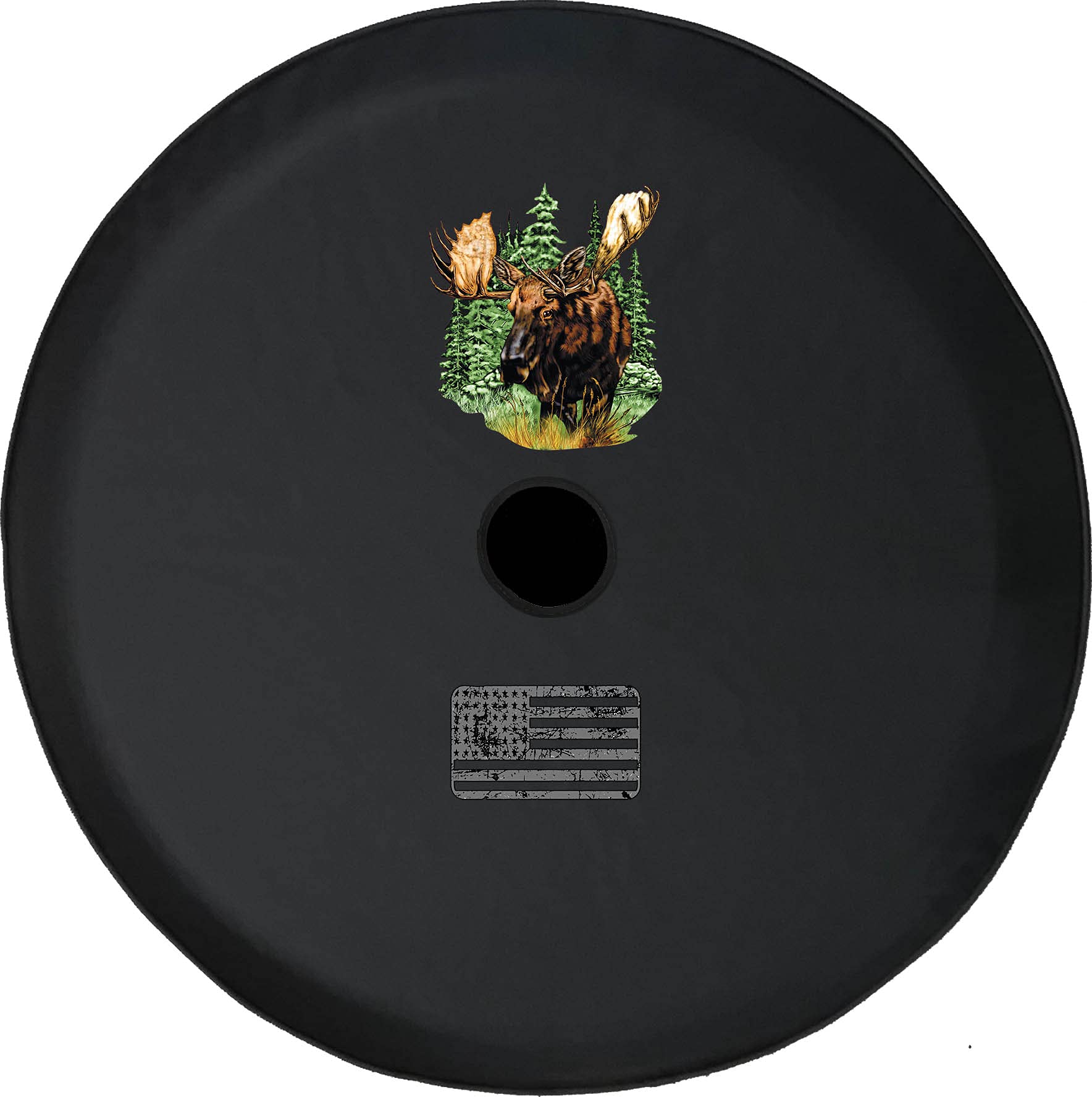 JL Spare Tire Cover - Moose in The Woods Design, Universal Fit for SUV, Trailer, RV & Most Vehicles with Backup Camera Hole | Durable & Waterproof Wheel Protector for Off-Road Adventures & Camping Trips