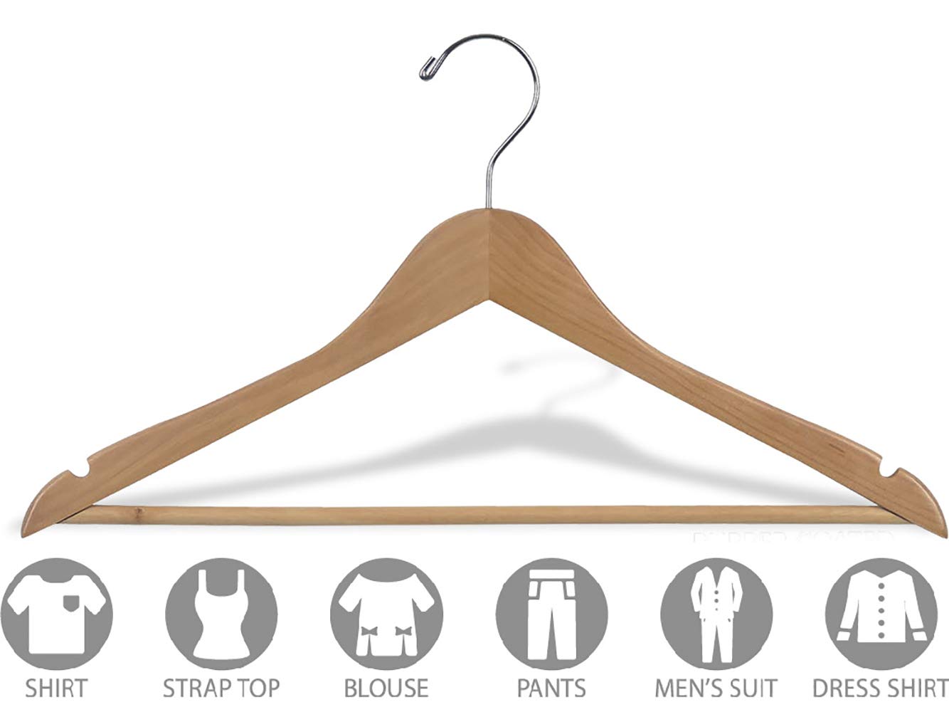 Premium Rubberized Wooden Suit Hangers - 17 Inch Natural Finish with Solid Wood Bar & Chrome Hook (Set of 50) - Ideal for Closet Organization, Dry Cleaning, and Luxury Garment Storage by The Great American Hanger Company