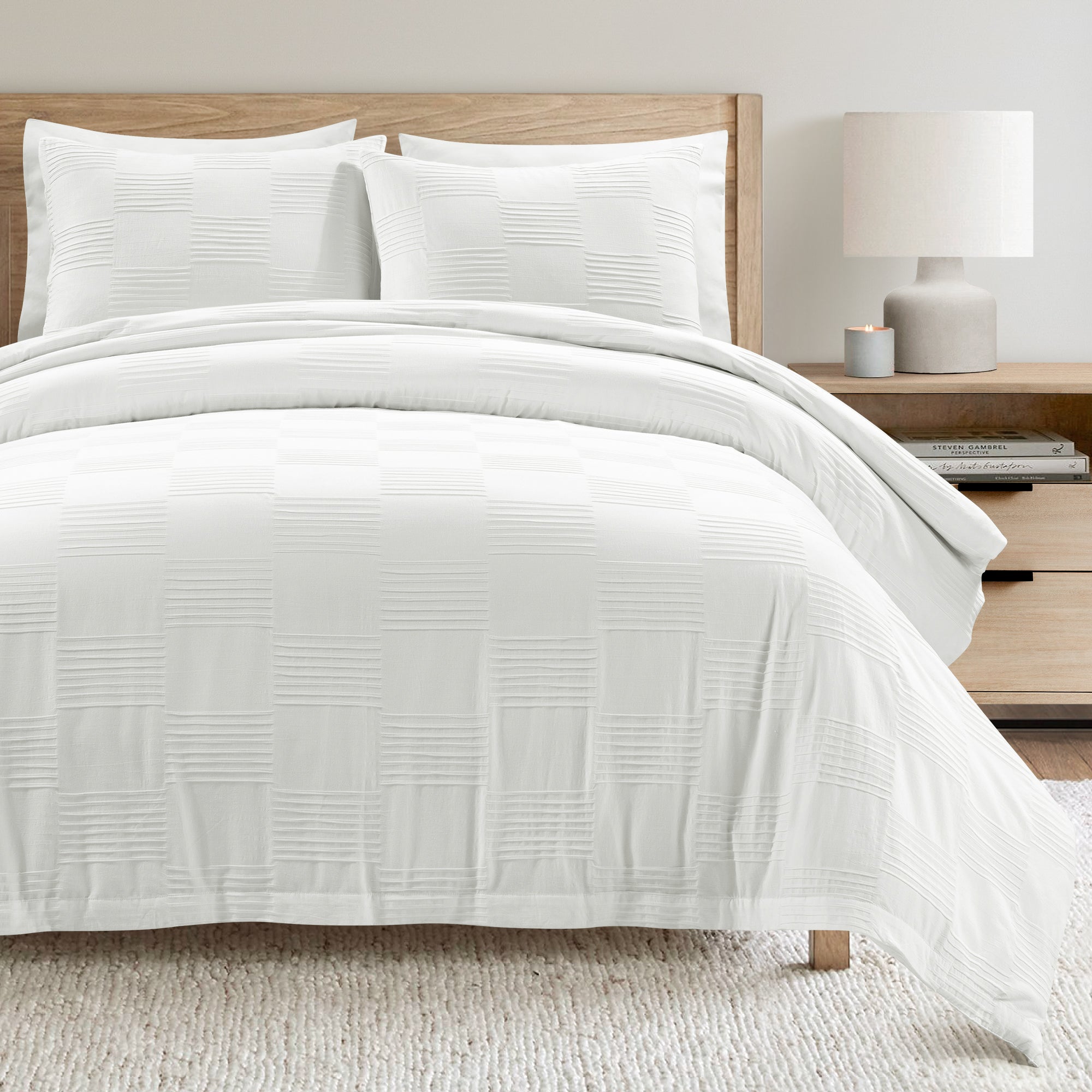 Sorano Chambray Textured Jacquard Cotton Duvet Cover 3 Piece Set - Soft Breathable Bedding Set for Queen/King Size - Perfect for Modern Bedroom, Guest Room & Hotel Decor