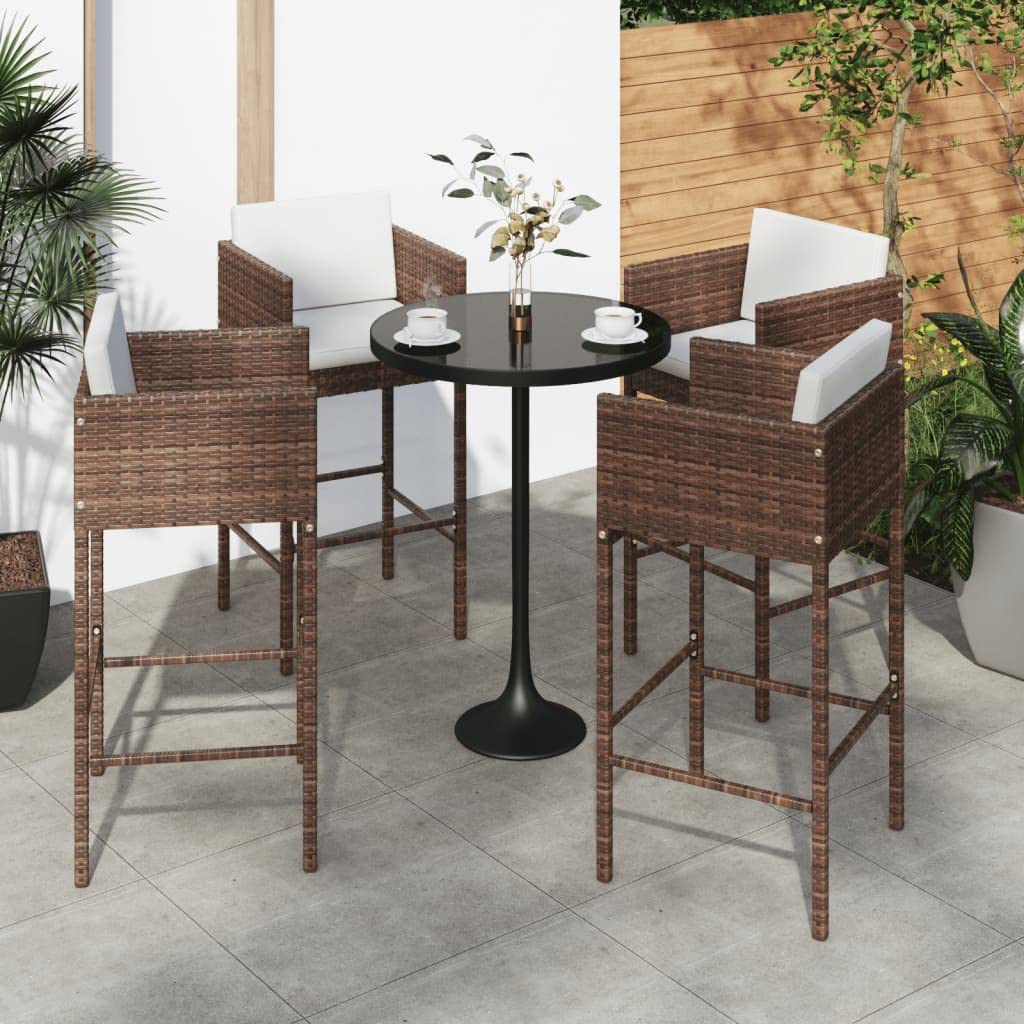 4-Piece Brown Poly Rattan Bar Stools with Cushions - Patio, Kitchen Island, or Home Bar Seating