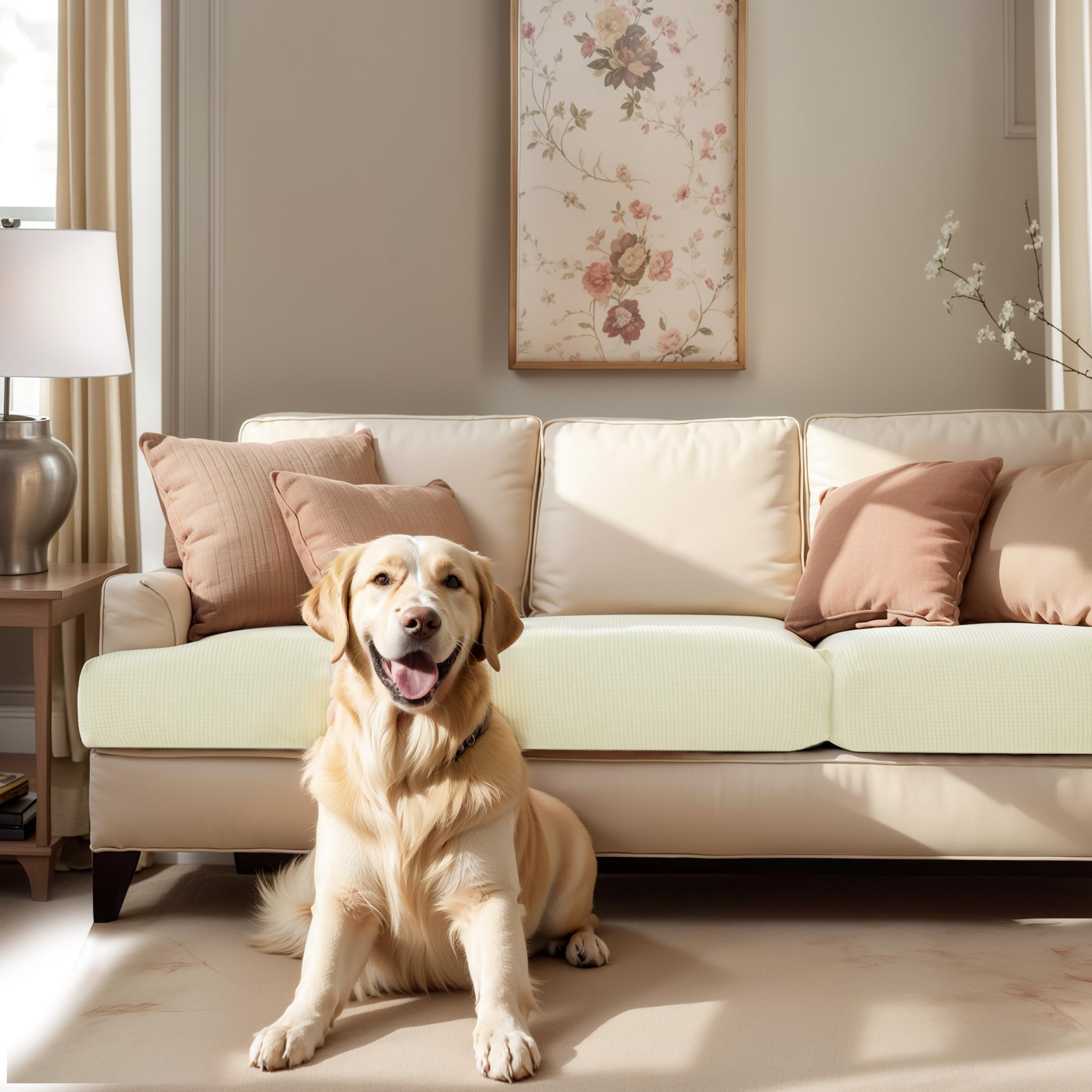 SUBRTEX Stretch Couch Covers - 2-Piece Elastic Spandex Slipcovers for Sofa, Loveseat, RV & Chair Seat Protection (Ivory) | Perfect for Home Decor, Pet Protection & Furniture Renewal