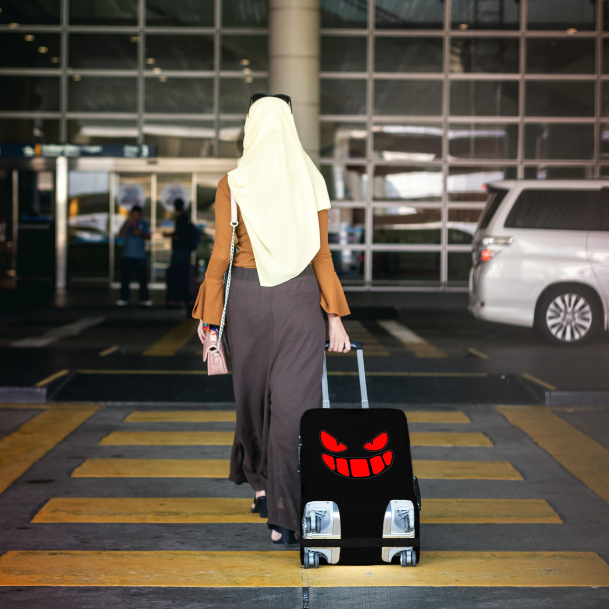 Halloween Elastic Luggage Cover Protector for 18-21 Inch Suitcases - Red Eyes Design, Size S | Travel Suitcase Protector for Halloween Trips & Spooky Vacations